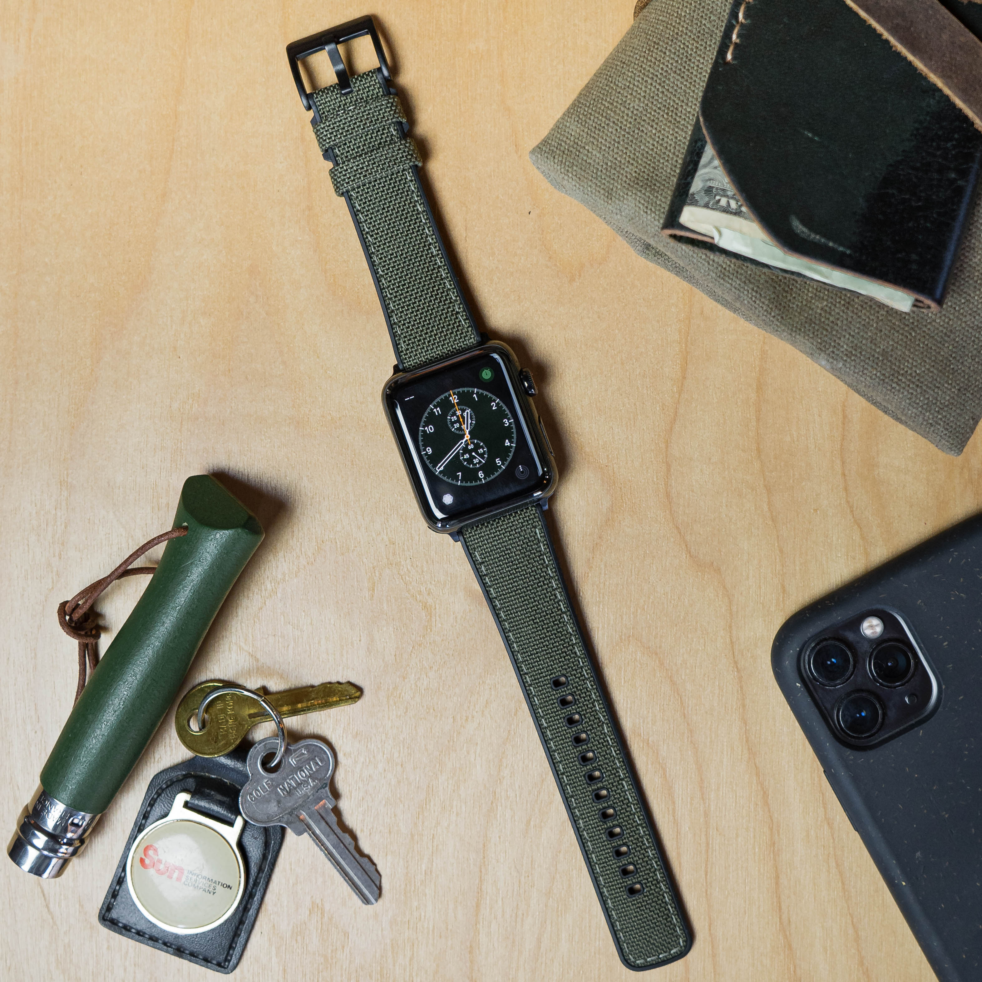 Apple Watch Army Green Cordura Fabric And Silicone Hybrid Watch Band (Women's) - Image 15