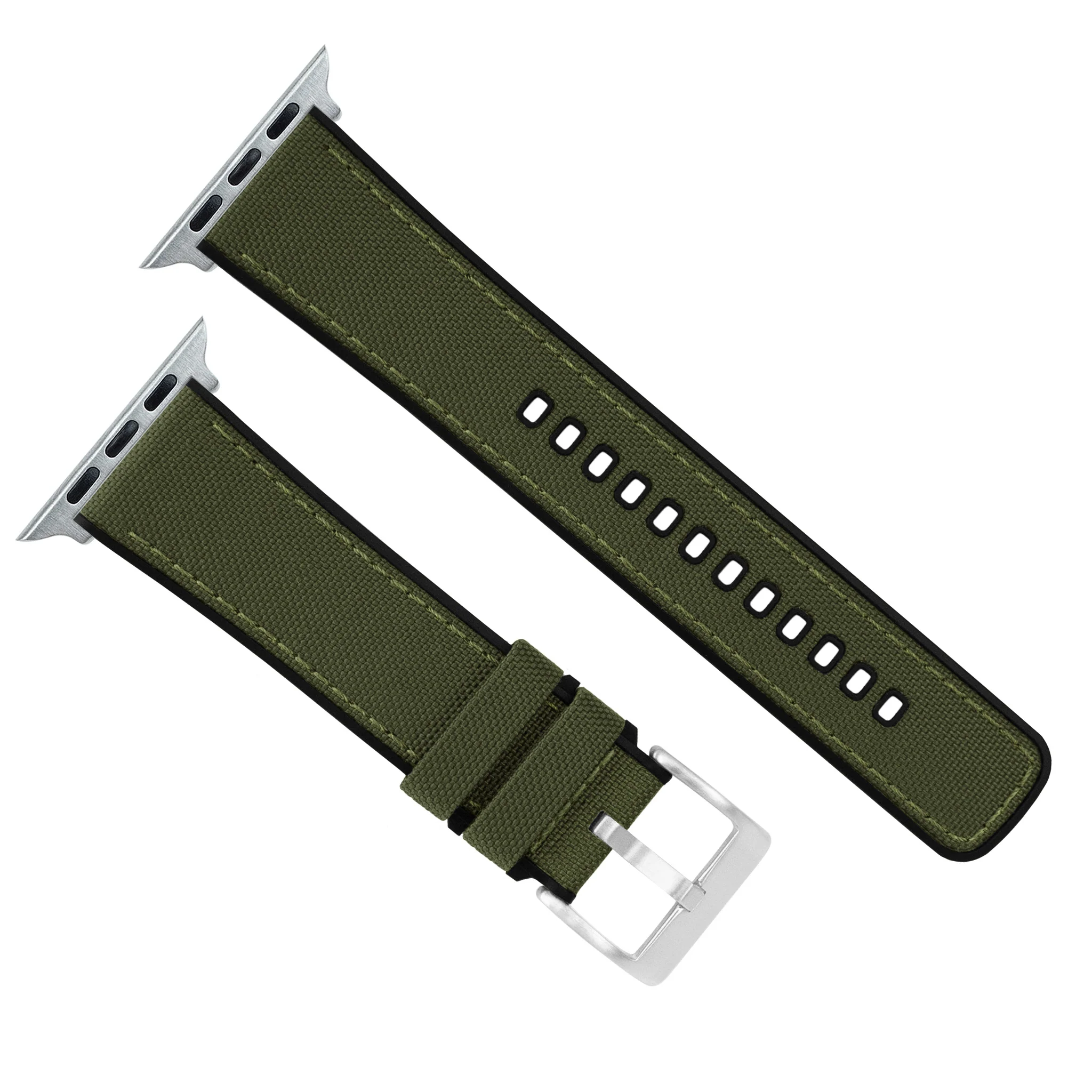 Apple Watch Army Green Cordura Fabric And Silicone Hybrid Watch Band (Women's) - Image 7