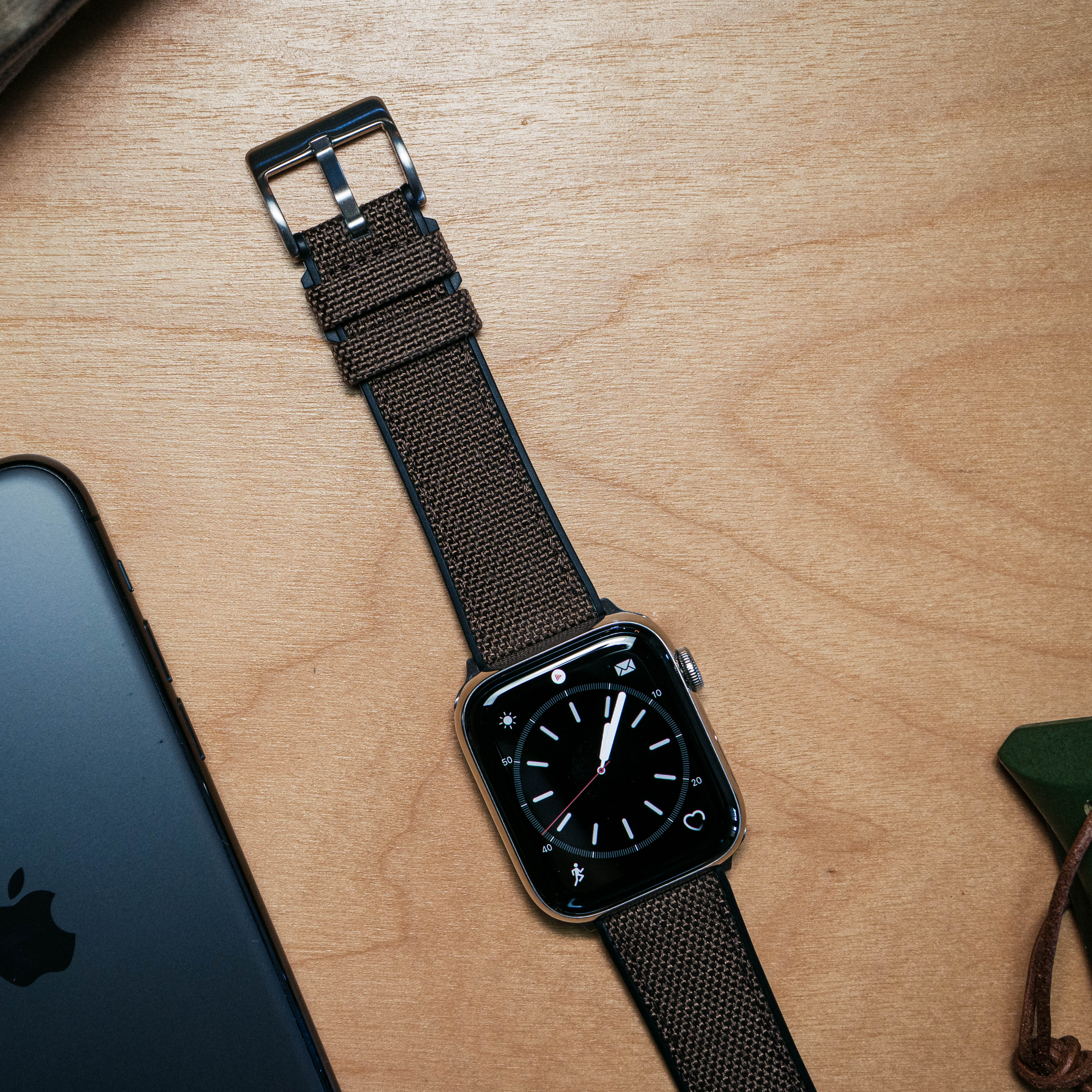 Apple Watch Chocolate Brown Cordura Fabric And Silicone Hybrid Watch Band - Image 13
