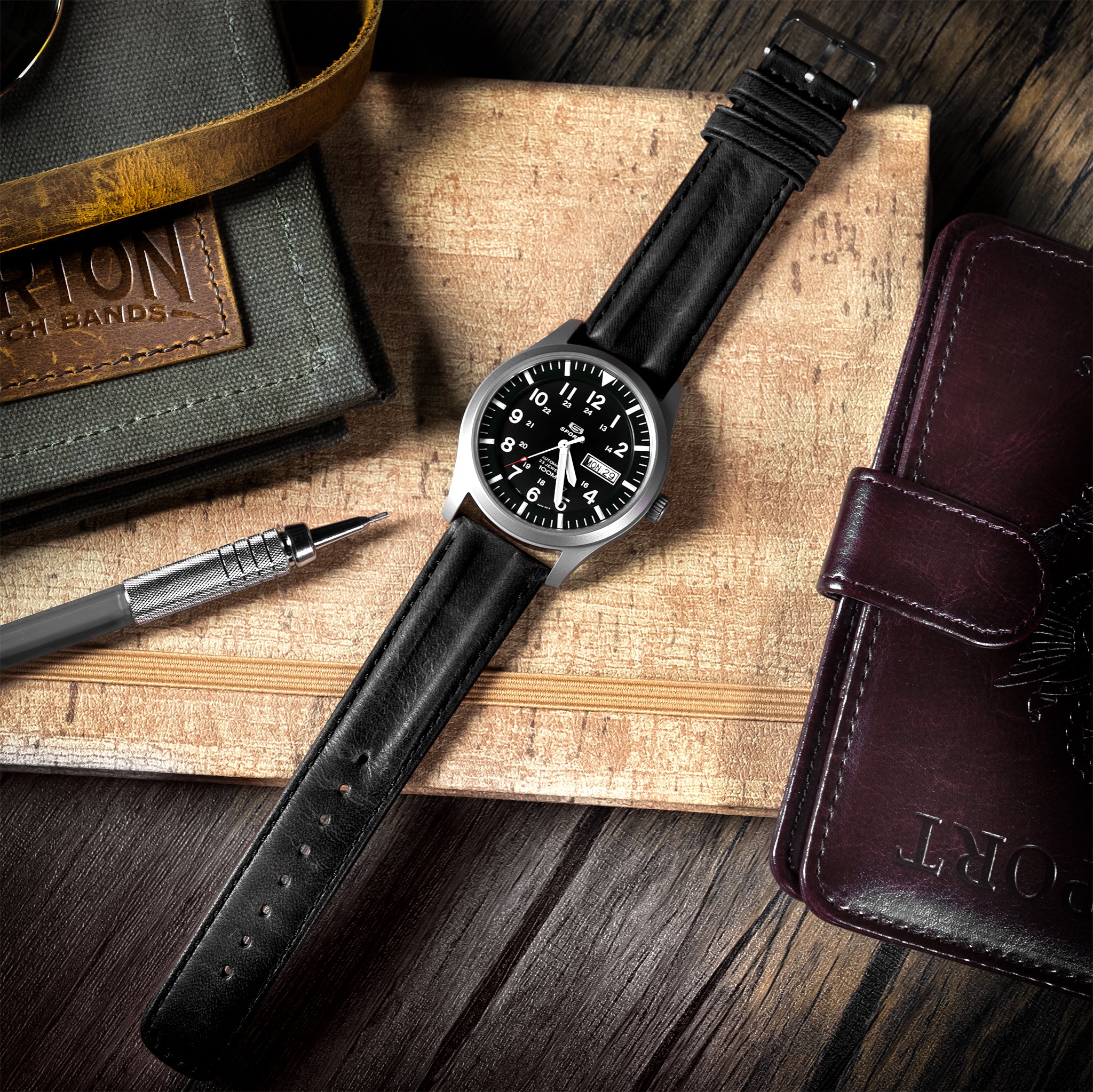 Black Classic Horween Leather Watch Band - Oris Divers Sixty-Five 40mm (20mm) - Image 2