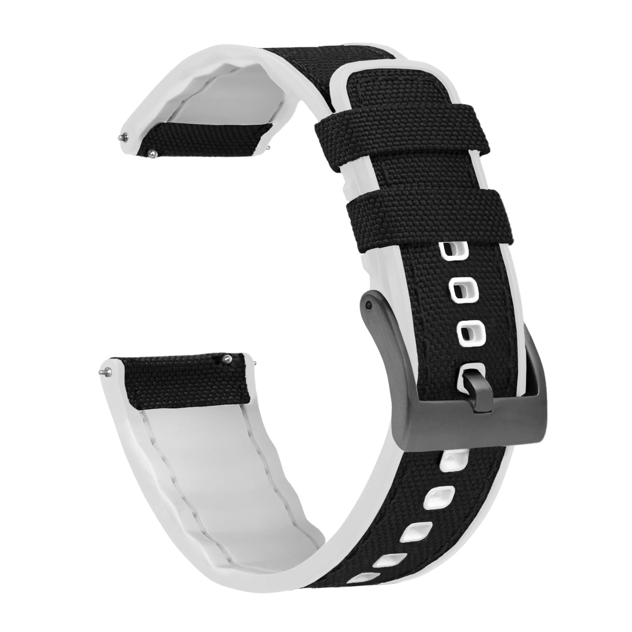 Black Cordura Fabric And White Silicone Hybrid Watch Band - Casio Duro MDV-106 (22mm) - Image 9
