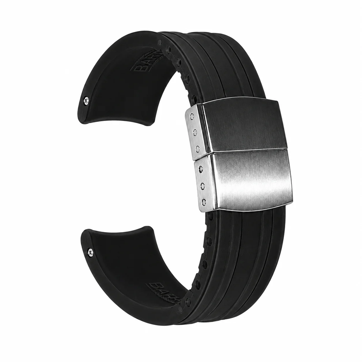 Black FKM Rubber Curved Strap - Deployant Clasp | Your Size, Your Cut