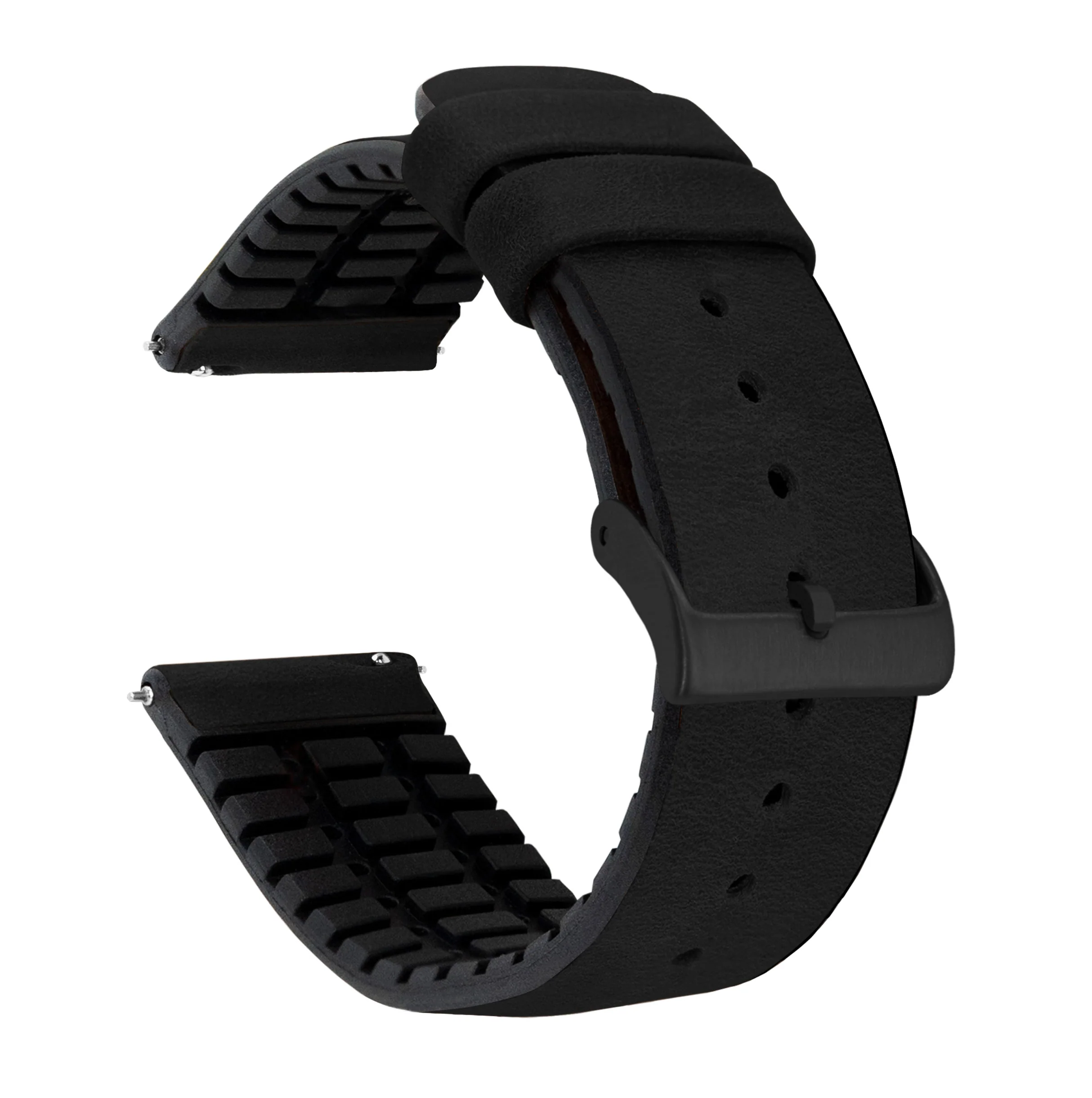 Black Leather And Rubber Hybrid Watch Band - Image 2
