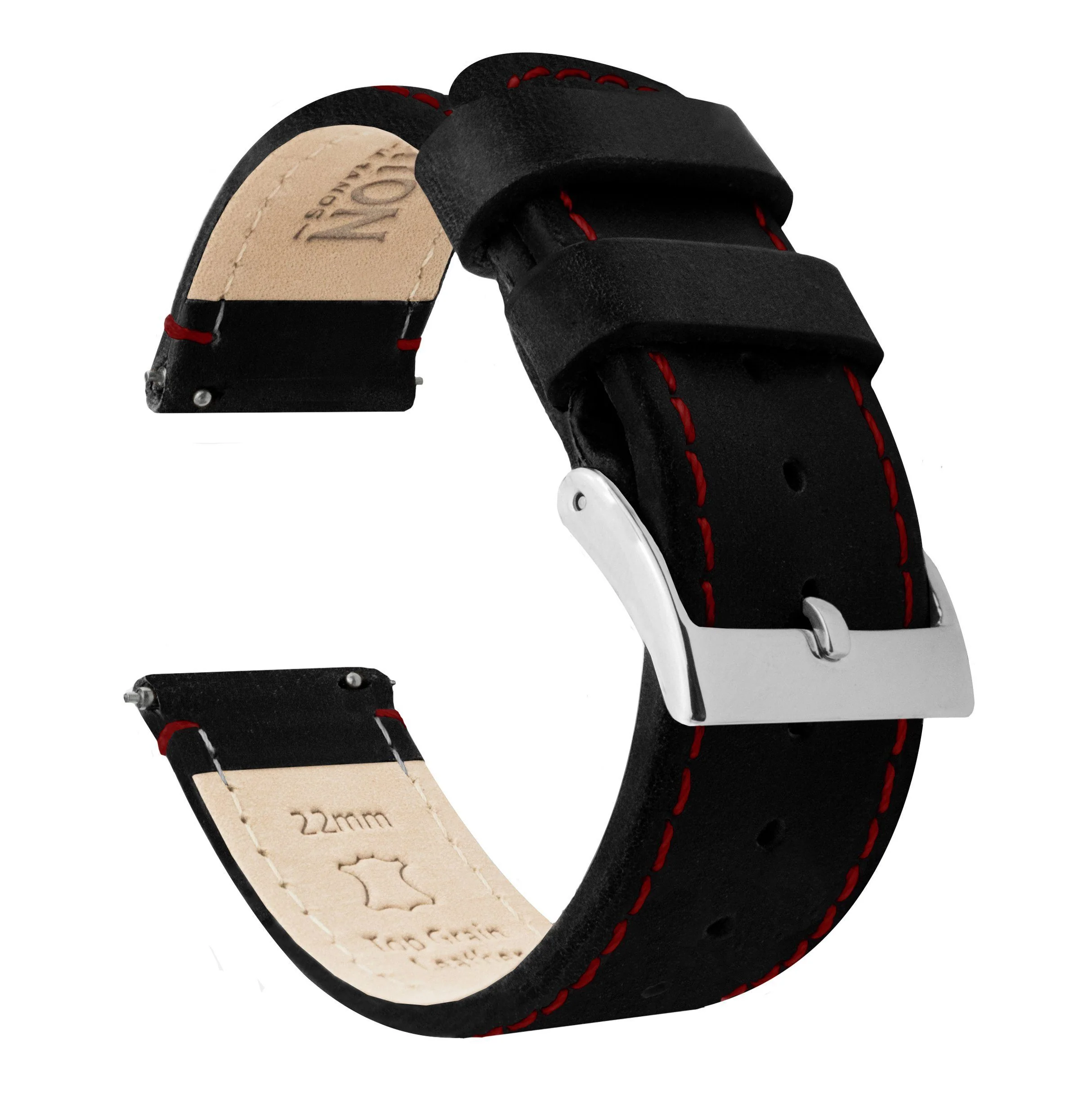 Black Leather Crimson Red Stitching Watch Band - Marathon GSAR / TSAR (20mm)