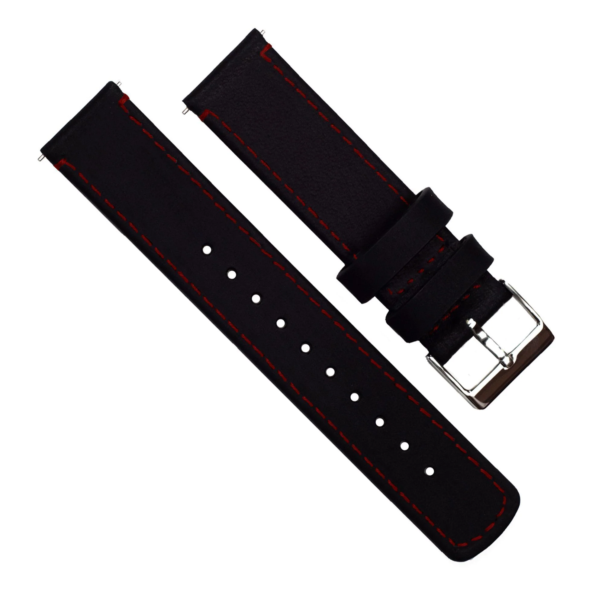 Black Leather Crimson Red Stitching Watch Band - Marathon GSAR / TSAR (20mm) - Image 3