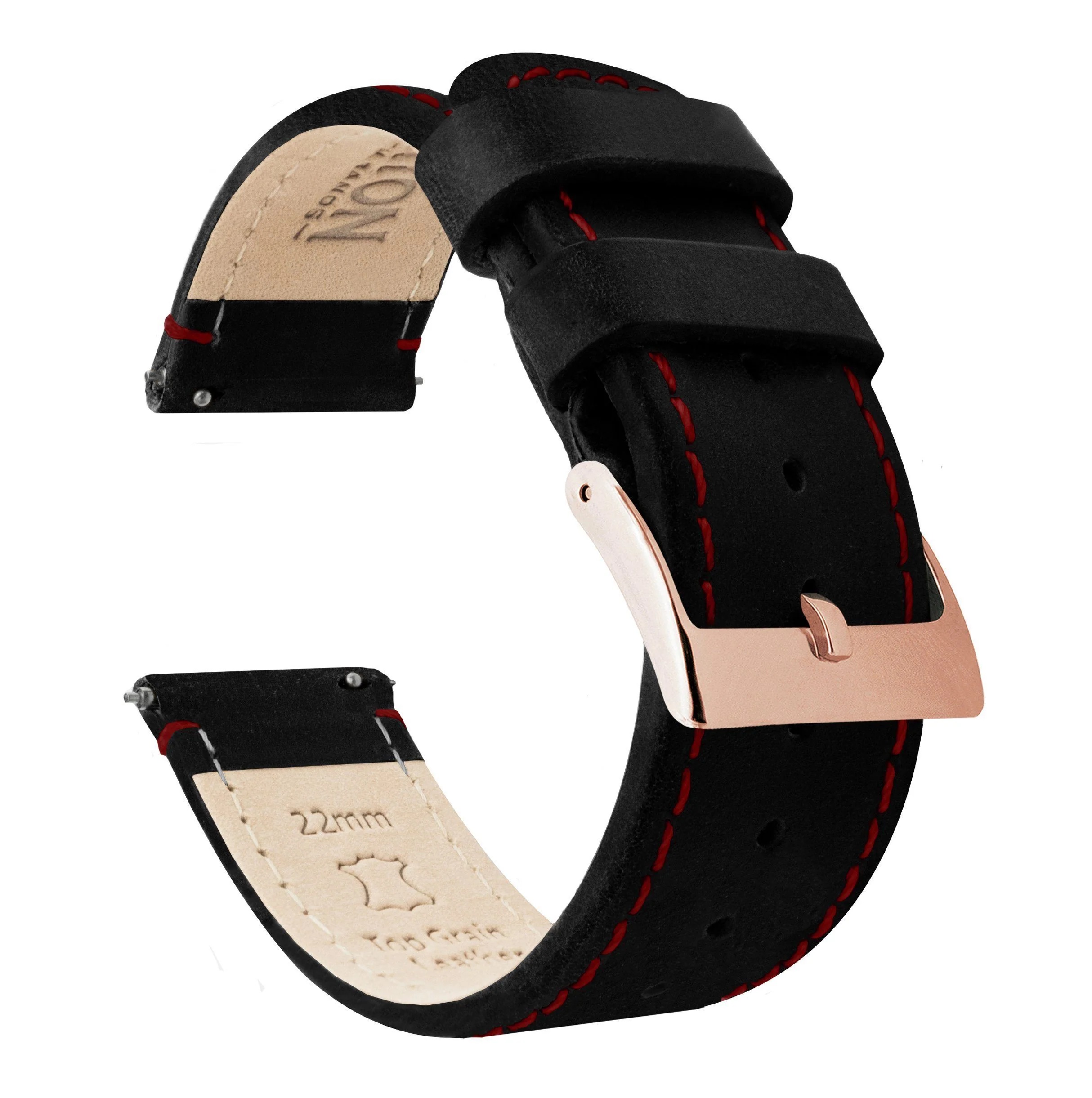 Black Leather Crimson Red Stitching Watch Band - Marathon GSAR / TSAR (20mm) - Image 6