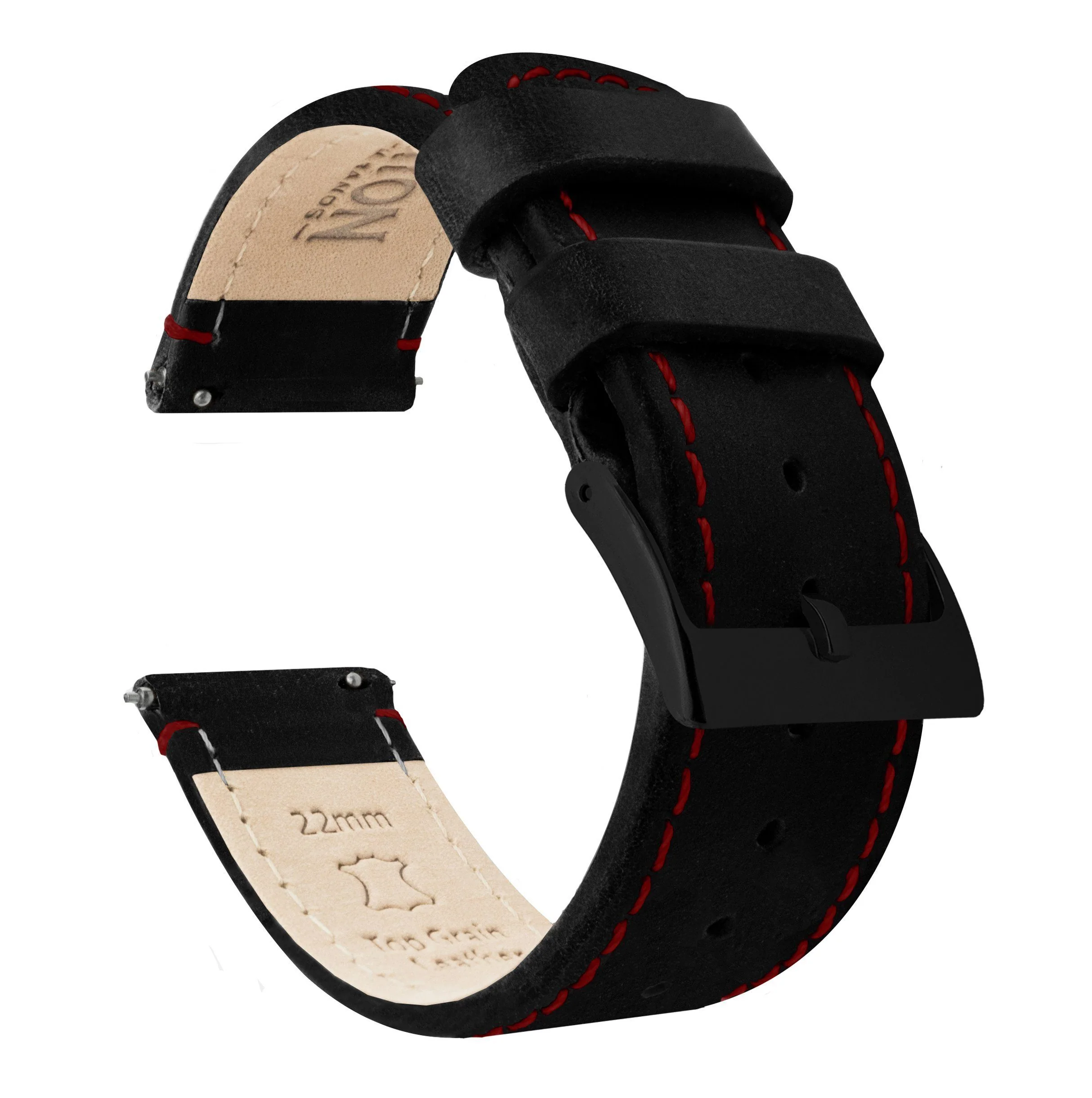Black Leather Crimson Red Stitching Watch Band - Marathon GSAR / TSAR (20mm) - Image 7