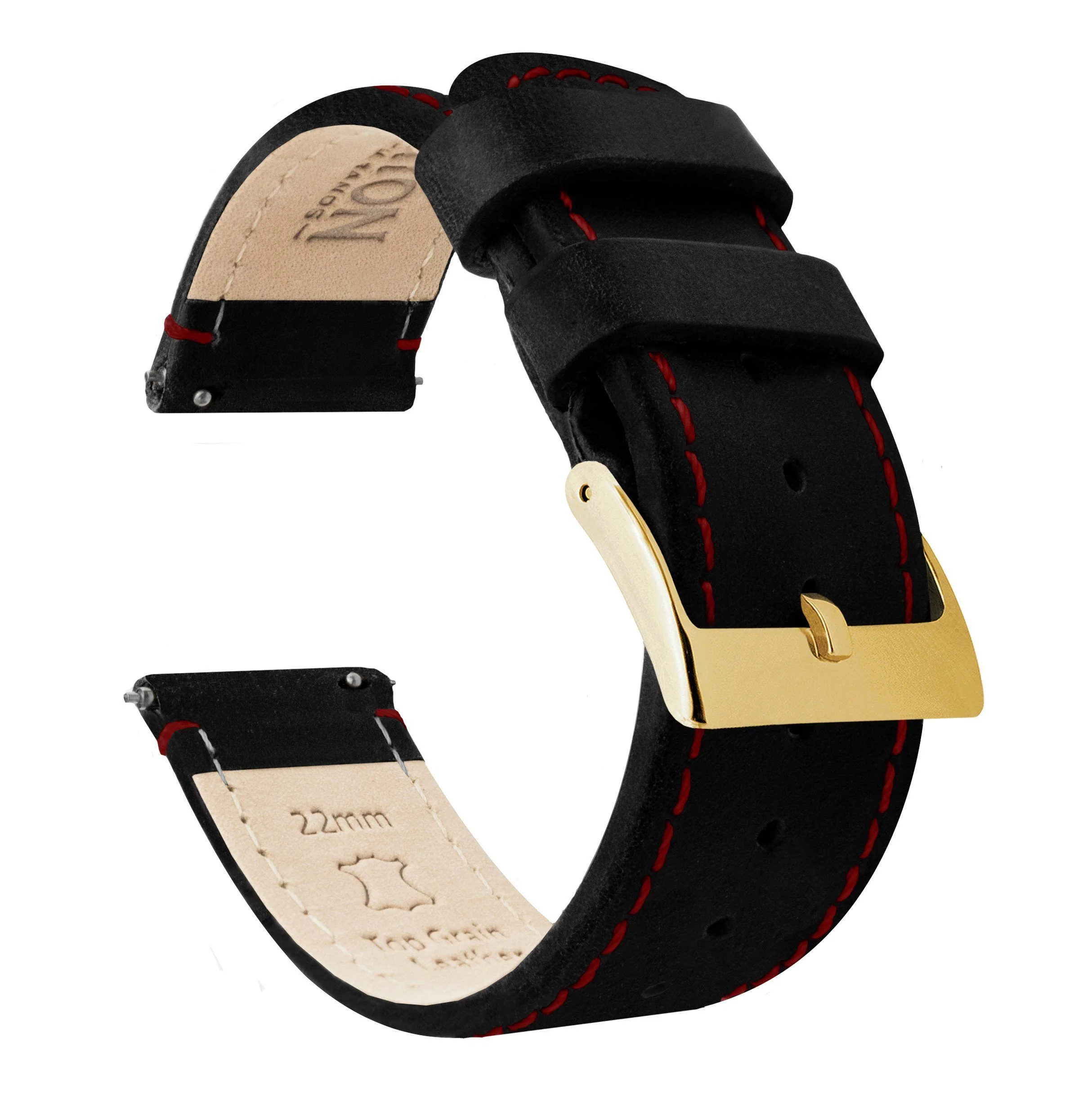 Black Leather Crimson Red Stitching Watch Band - Marathon GSAR / TSAR (20mm) - Image 8