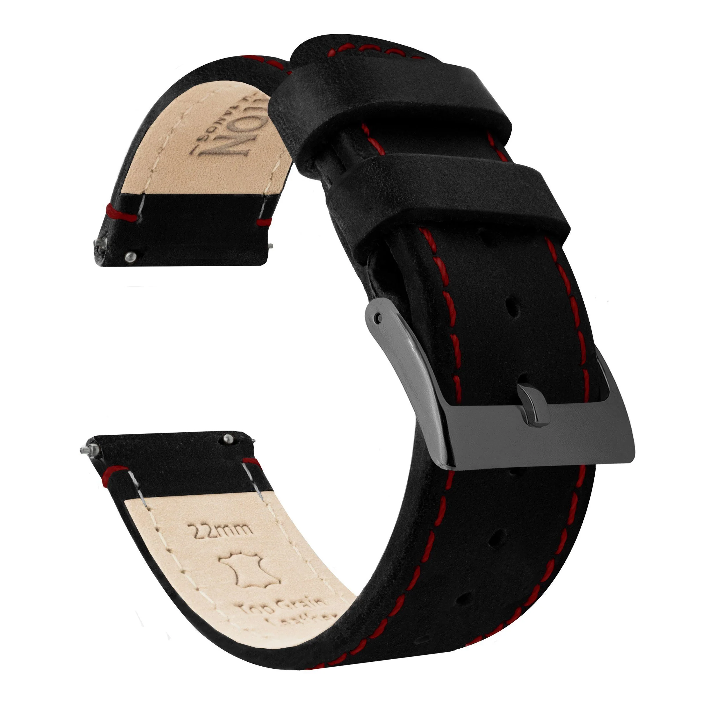 Black Leather Crimson Red Stitching Watch Band - Marathon GSAR / TSAR (20mm) - Image 9