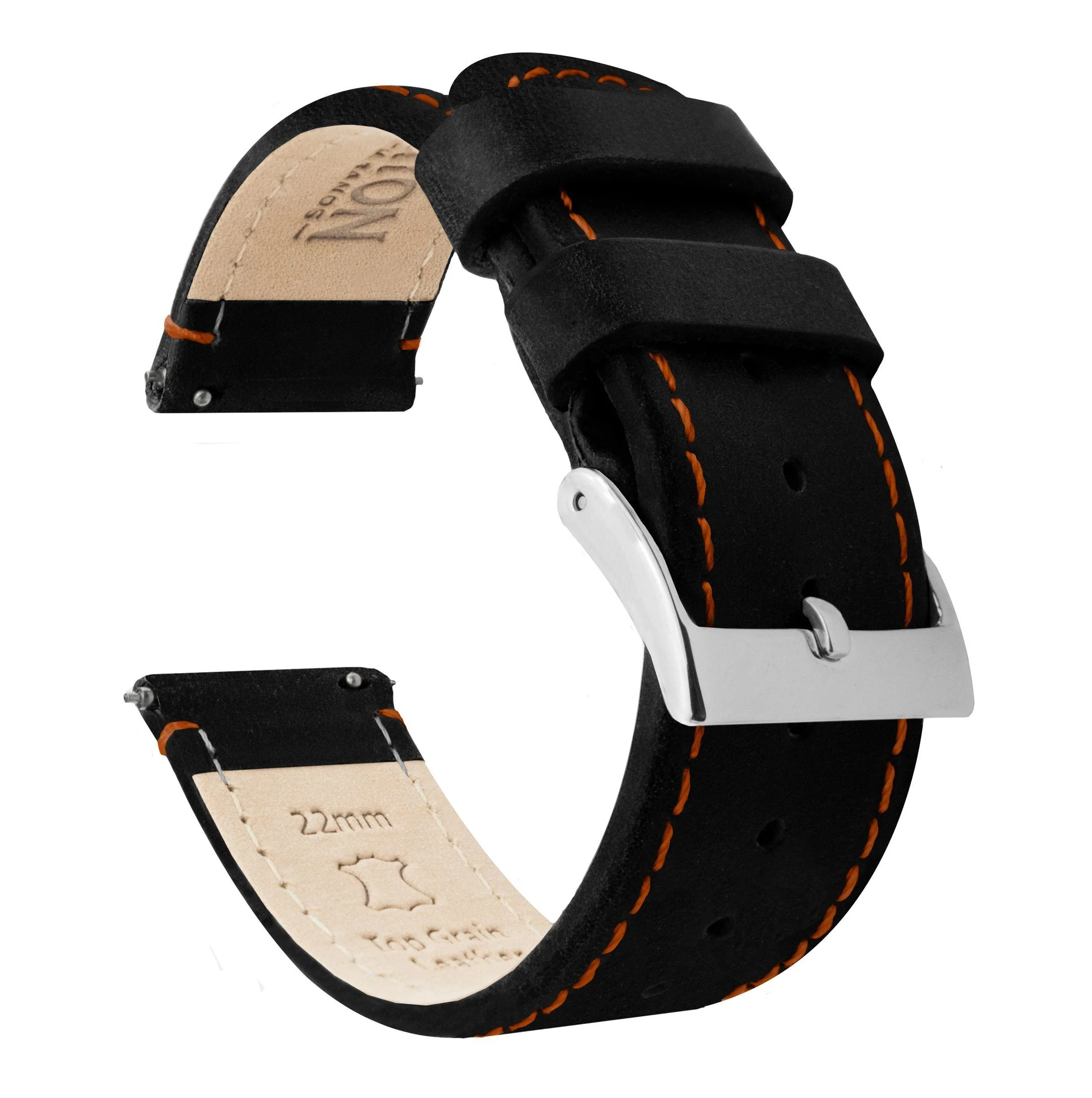Black Leather Orange Stitching Watch Band - Oris Divers Sixty-Five 40mm (20mm)