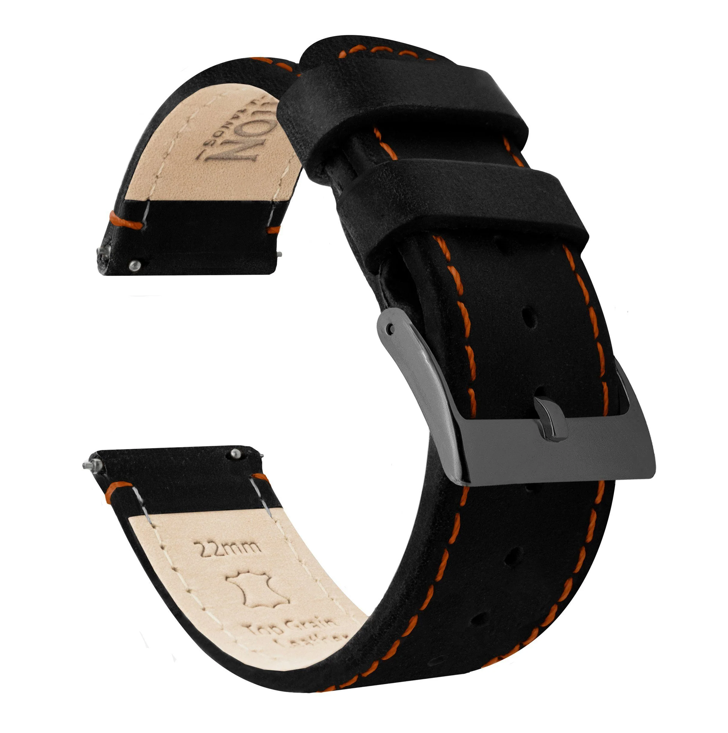 Black Leather Orange Stitching Watch Band - Oris Divers Sixty-Five 40mm (20mm) - Image 6