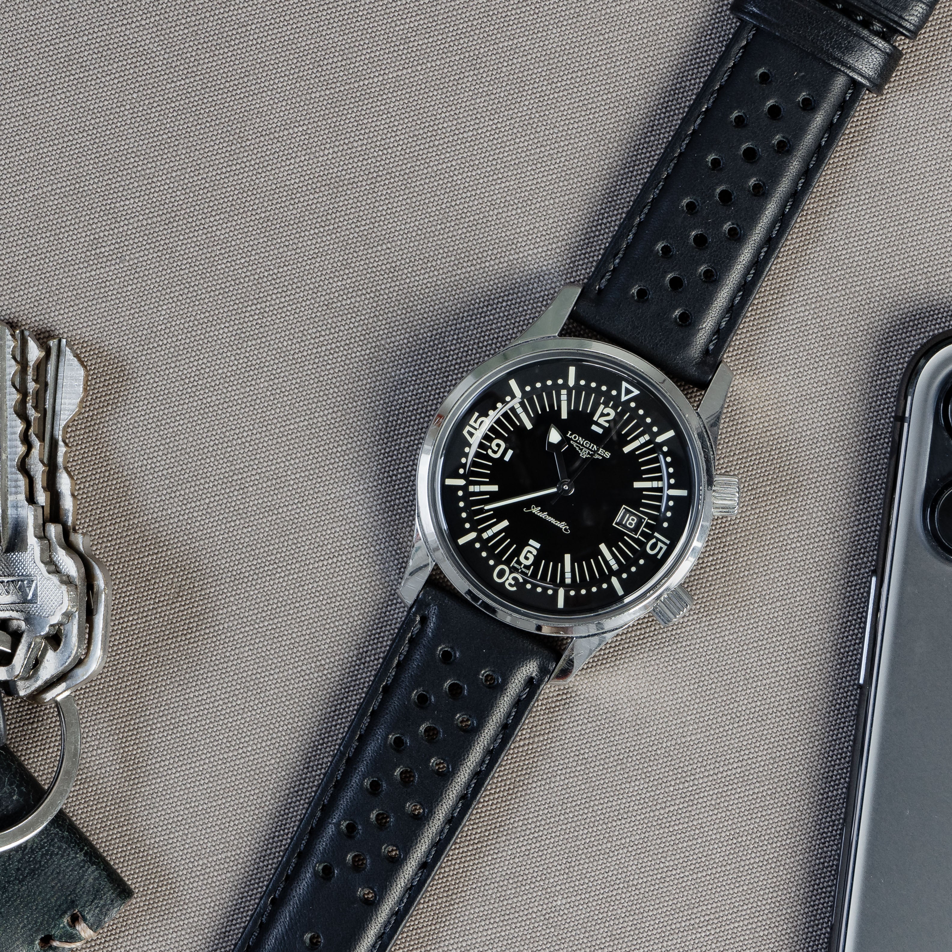 Black Racing Horween Leather Watch Band - Seiko Prospex Samurai (22mm) - Image 4