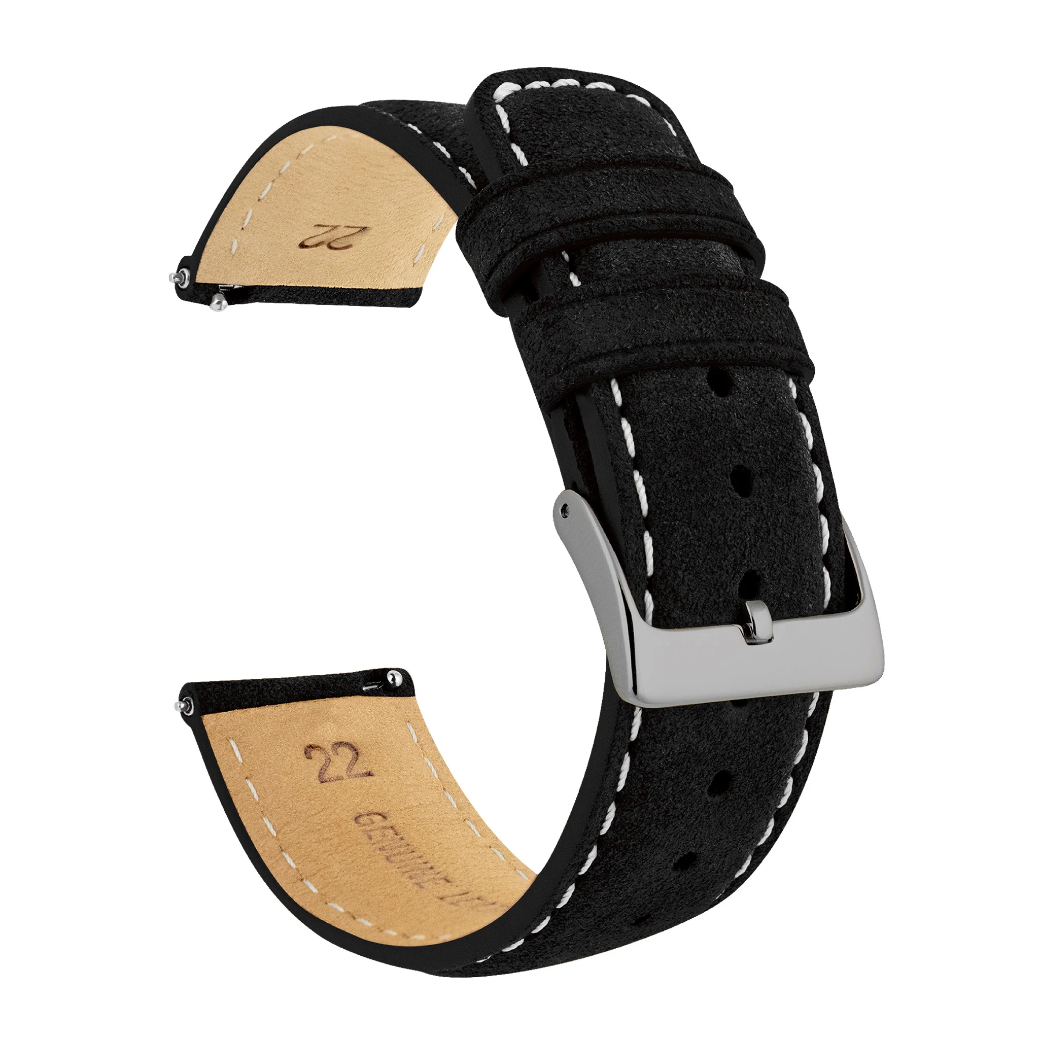 Black Italian Suede Beige Stitching Watch Band - Oris Divers Sixty-Five 40mm (20mm)