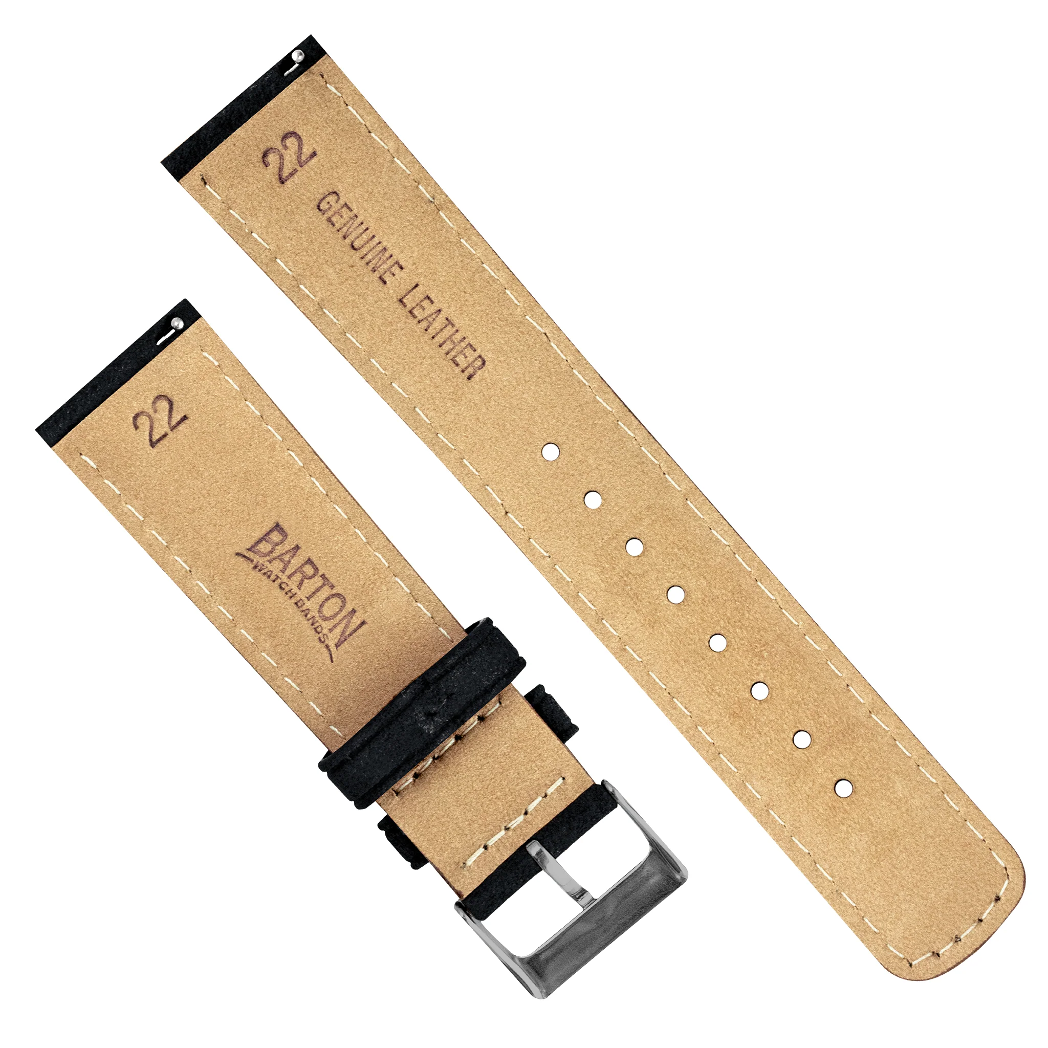 Black Italian Suede Beige Stitching Watch Band - Oris Divers Sixty-Five 40mm (20mm) - Image 4