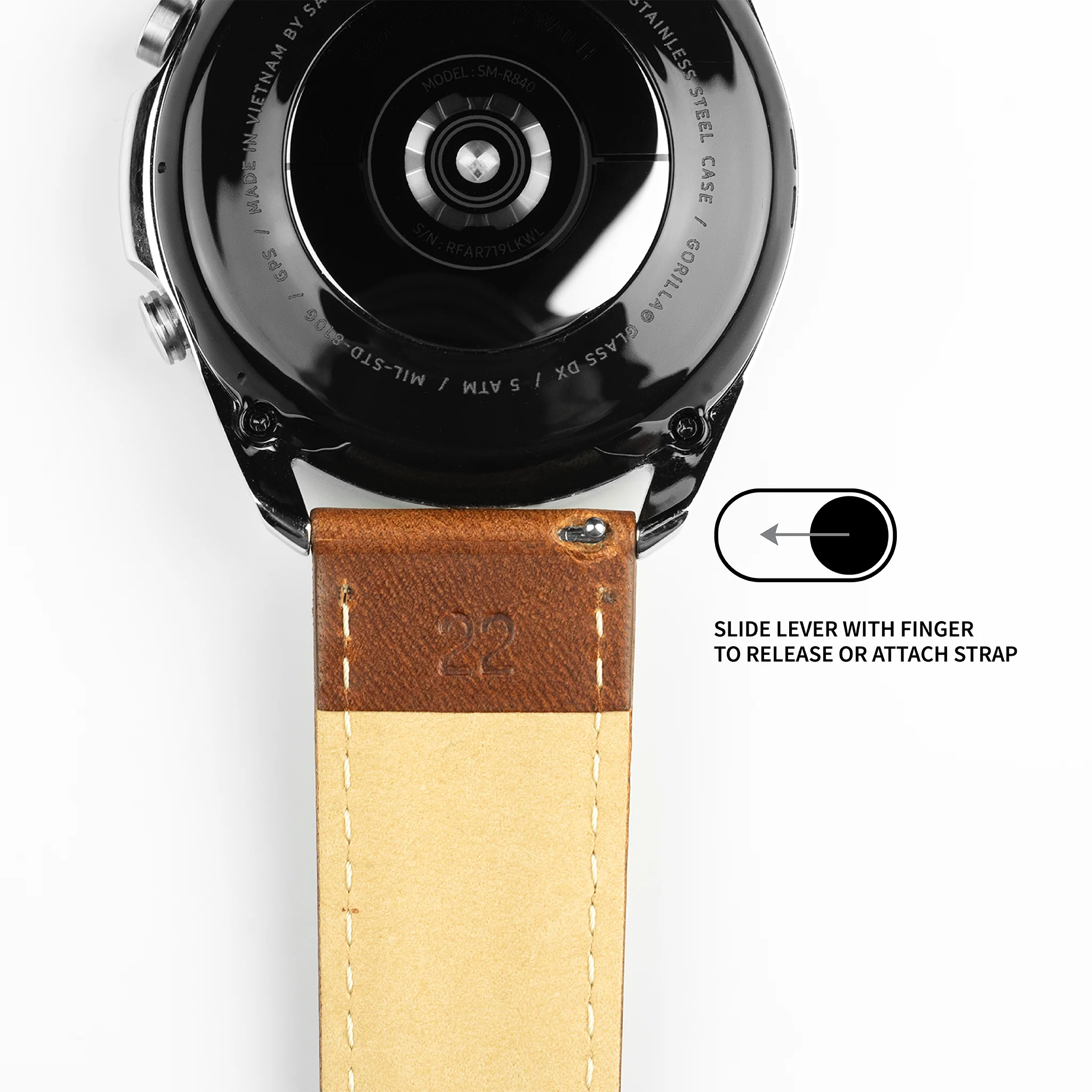 Caramel Brown Classic Horween Leather Watch Band - Oris Divers Sixty-Five 40mm (20mm) - Image 3