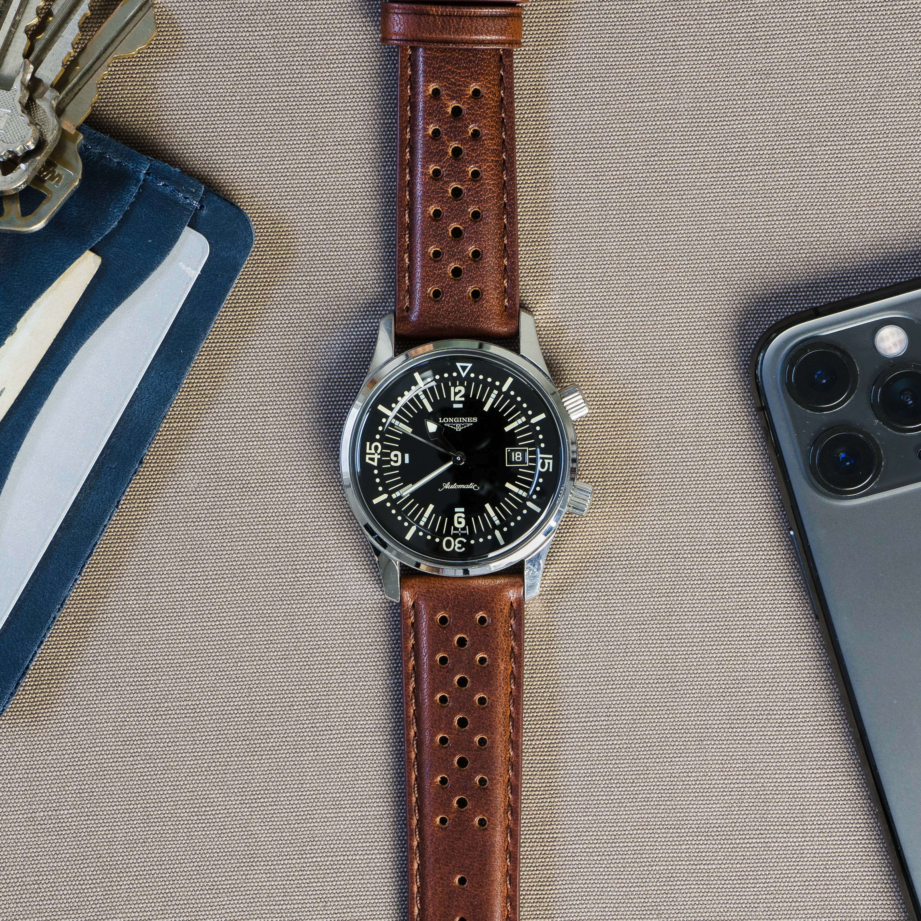 Chocolate Brown Racing Horween Leather Watch Band - Image 3