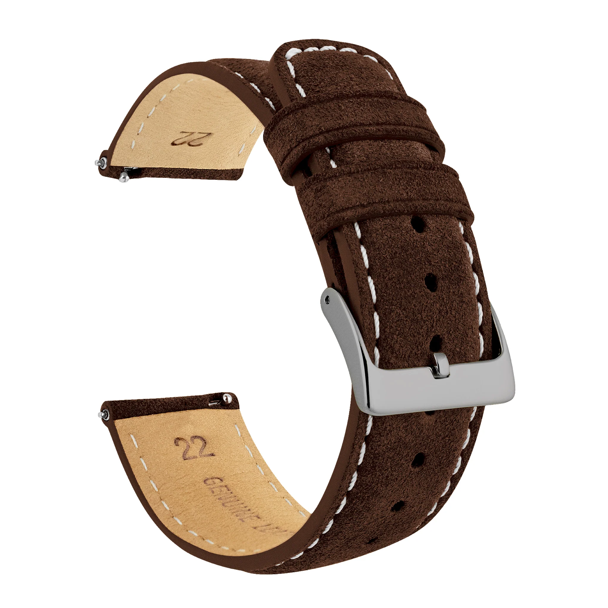 Chocolate Brown Italian Suede Beige Stitching Watch Band - Casio Duro MDV-106 (22mm)