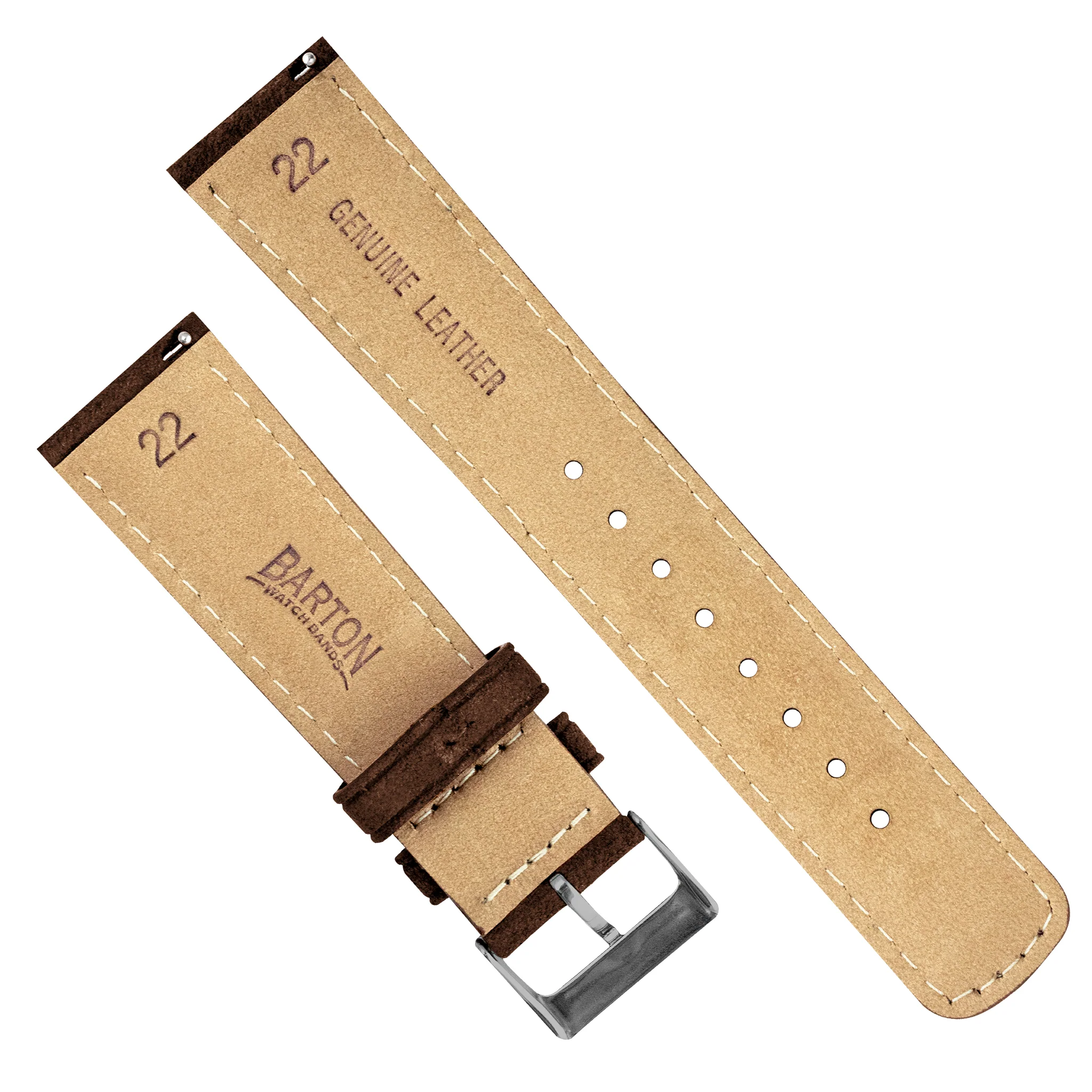 Chocolate Brown Italian Suede Beige Stitching Watch Band - Casio Duro MDV-106 (22mm) - Image 3