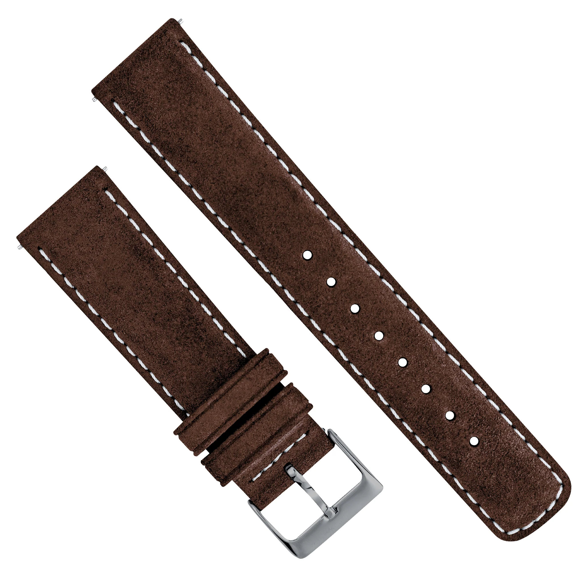 Chocolate Brown Italian Suede Beige Stitching Watch Band - Casio Duro MDV-106 (22mm) - Image 4