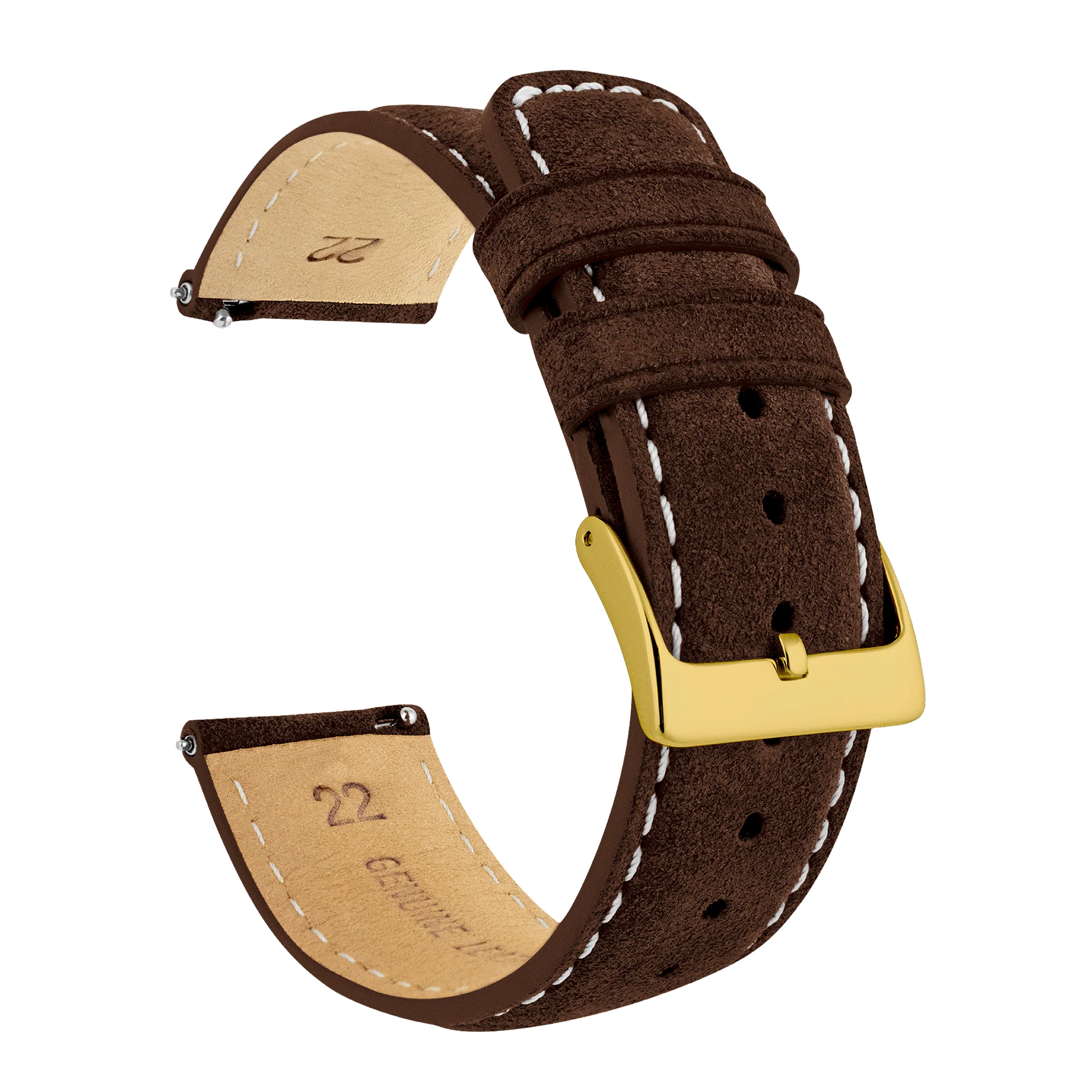 Chocolate Brown Italian Suede Beige Stitching Watch Band - Casio Duro MDV-106 (22mm) - Image 5