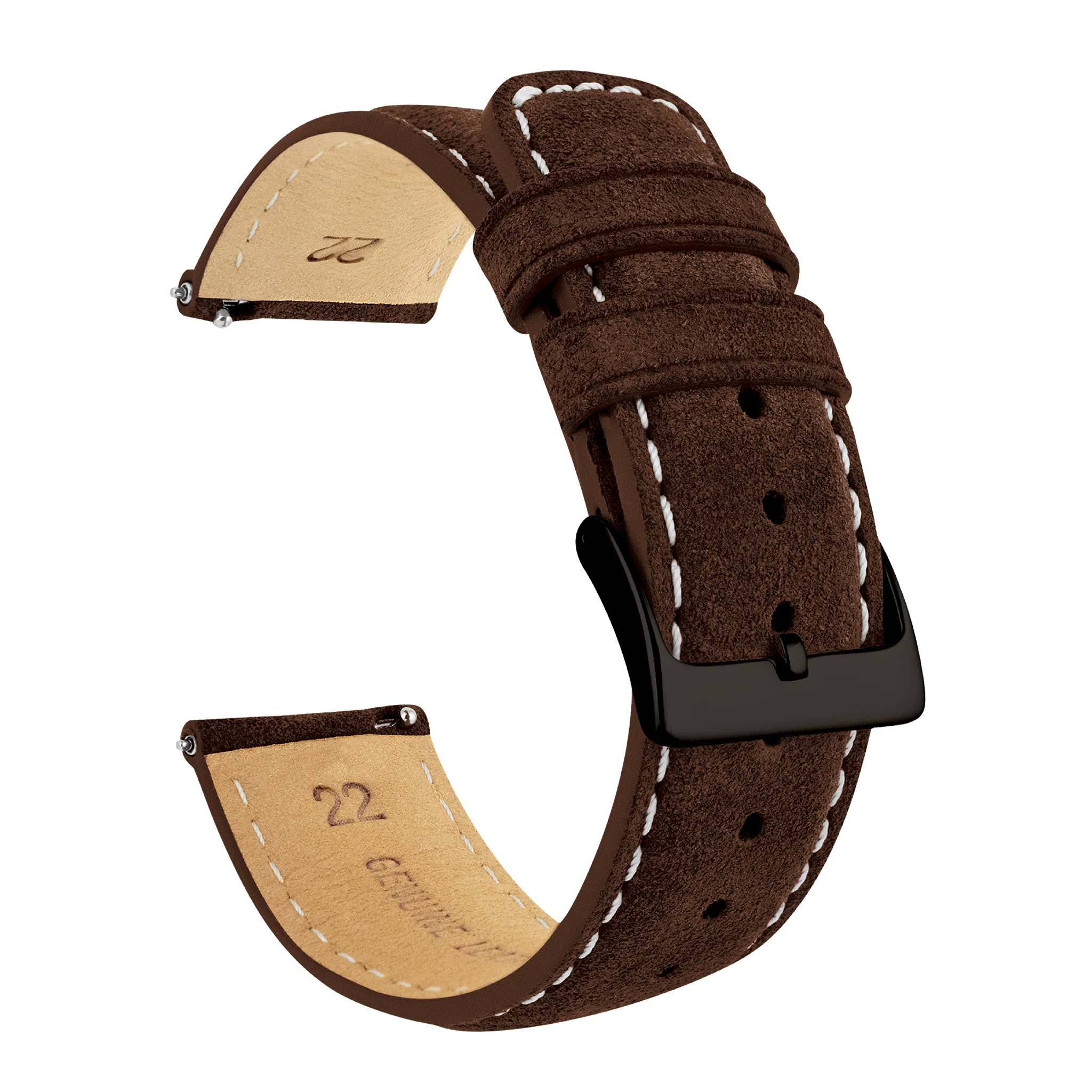 Chocolate Brown Italian Suede Beige Stitching Watch Band - Casio Duro MDV-106 (22mm) - Image 6