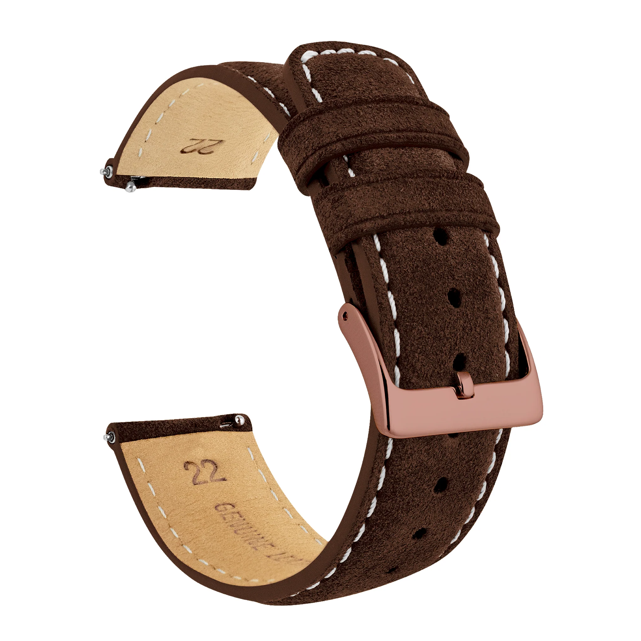 Chocolate Brown Italian Suede Beige Stitching Watch Band - Casio Duro MDV-106 (22mm) - Image 7