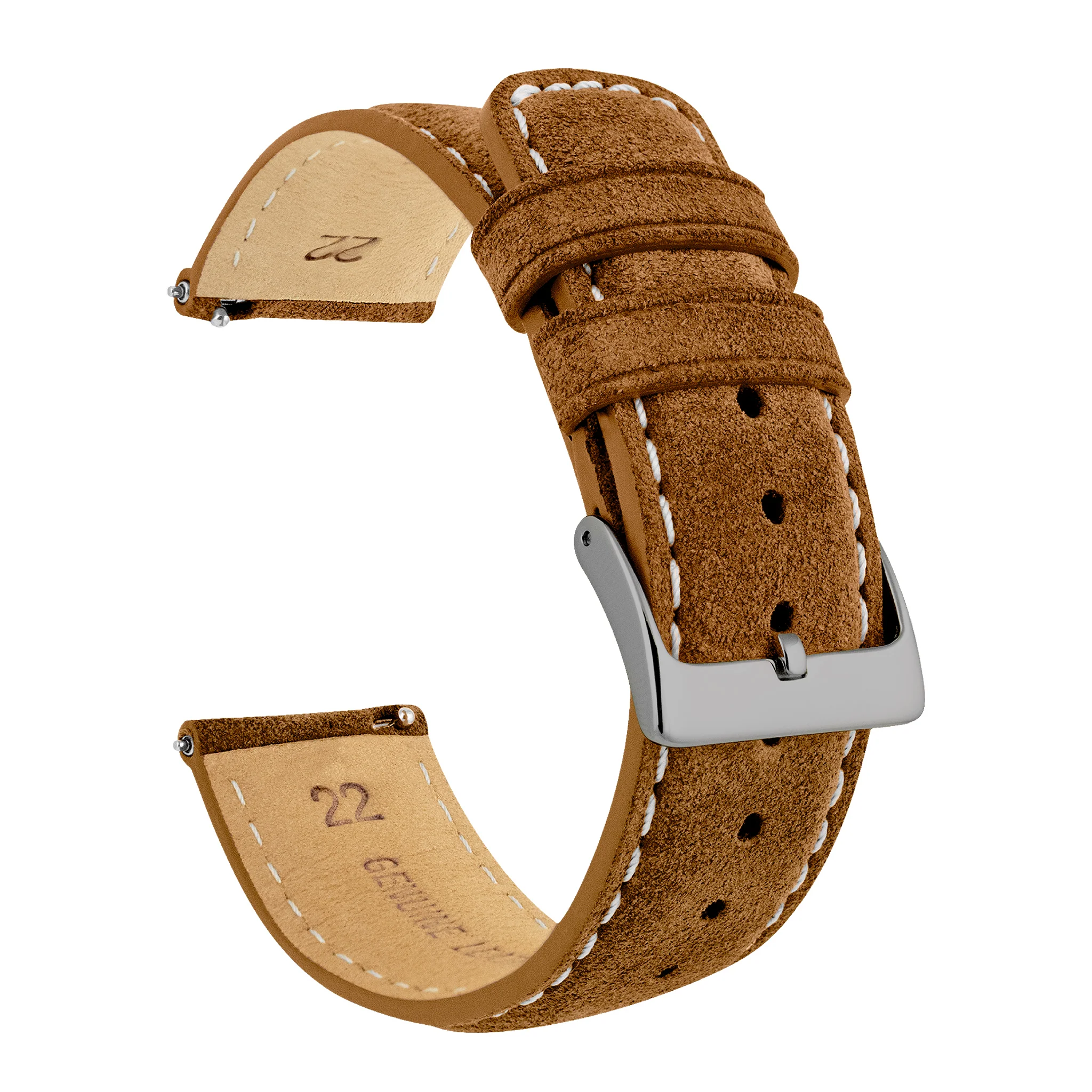 Cognac Brown Italian Suede Beige Stitching Watch Band - Seiko Prospex Turtle (22mm)
