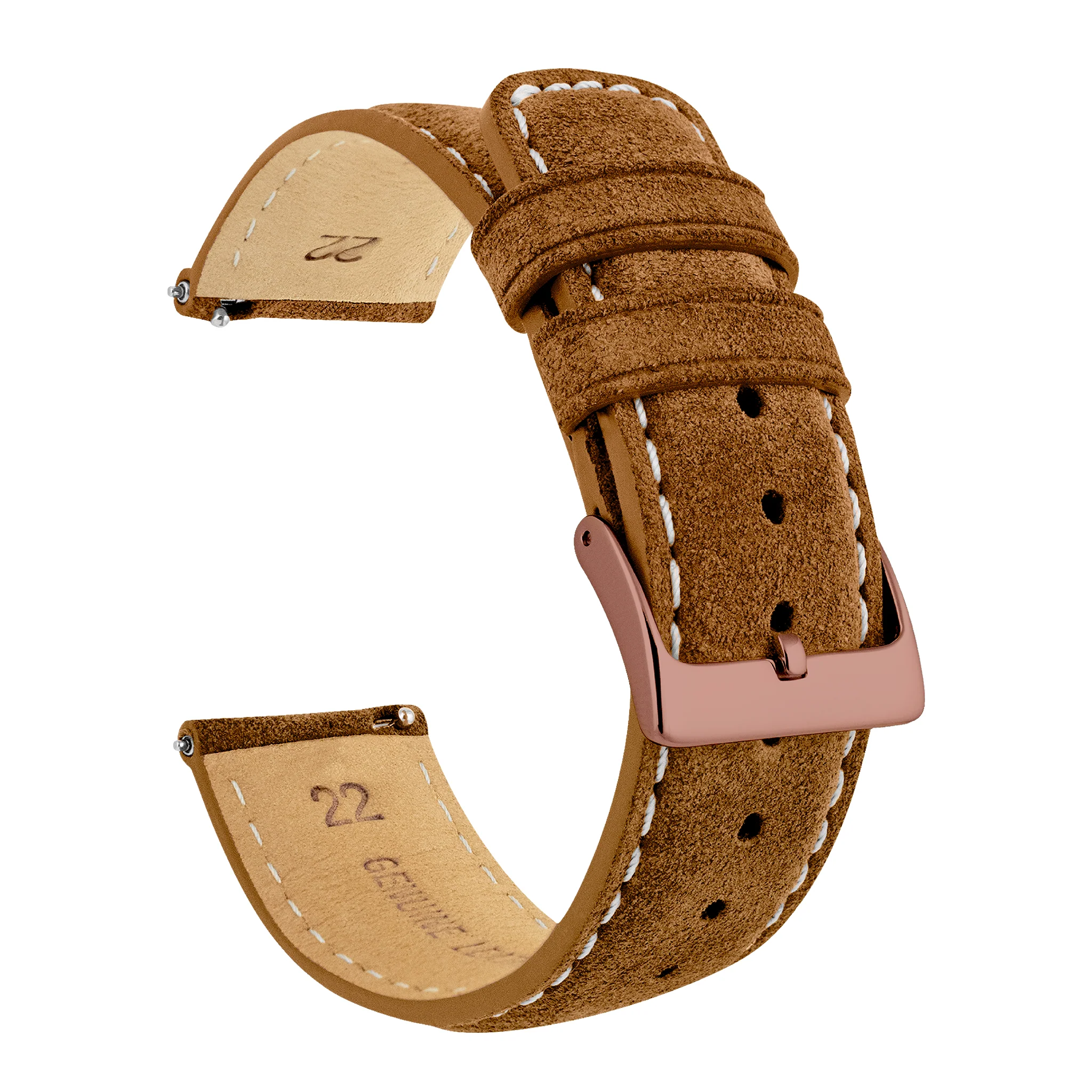 Cognac Brown Italian Suede Beige Stitching Watch Band - Seiko Prospex Turtle (22mm) - Image 10