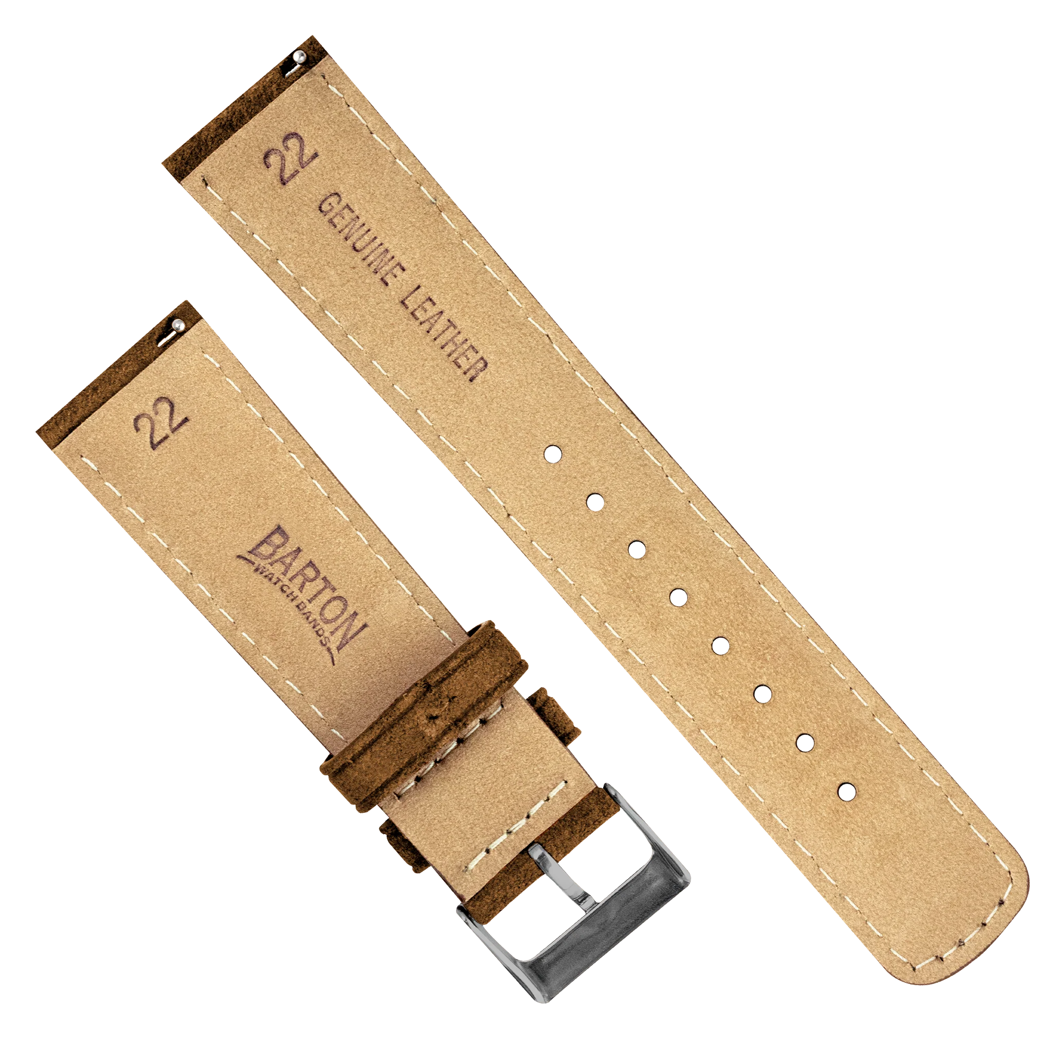 Cognac Brown Italian Suede Beige Stitching Watch Band - Seiko Prospex Turtle (22mm) - Image 6