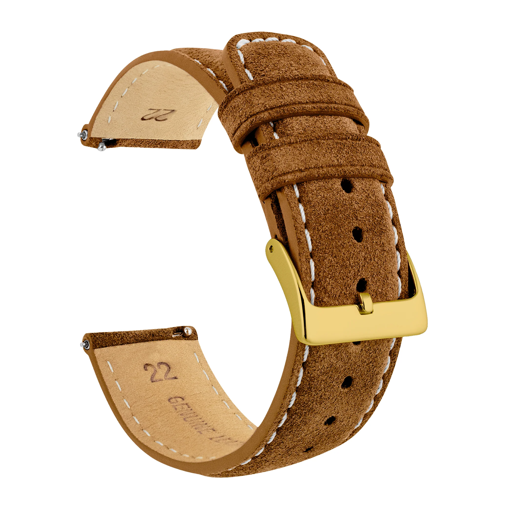 Cognac Brown Italian Suede Beige Stitching Watch Band - Seiko Prospex Turtle (22mm) - Image 8