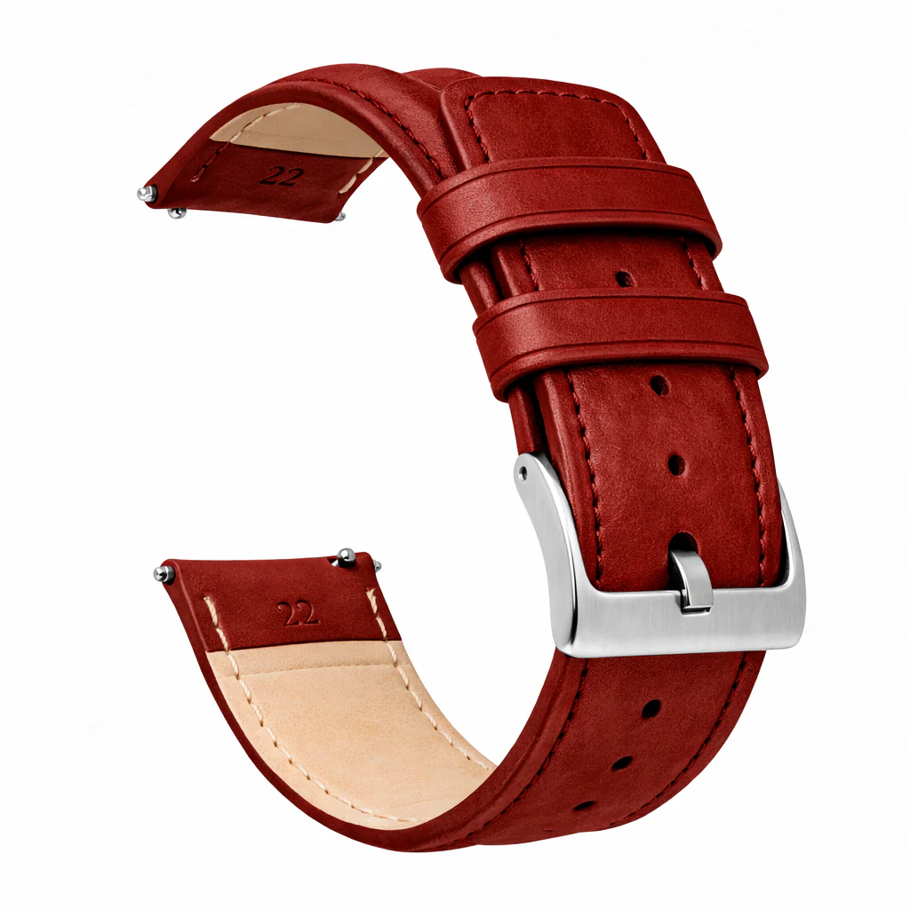 Crimson Red Classic Horween Leather Watch Band - Hamilton Khaki Field 38/40/42 (20mm)