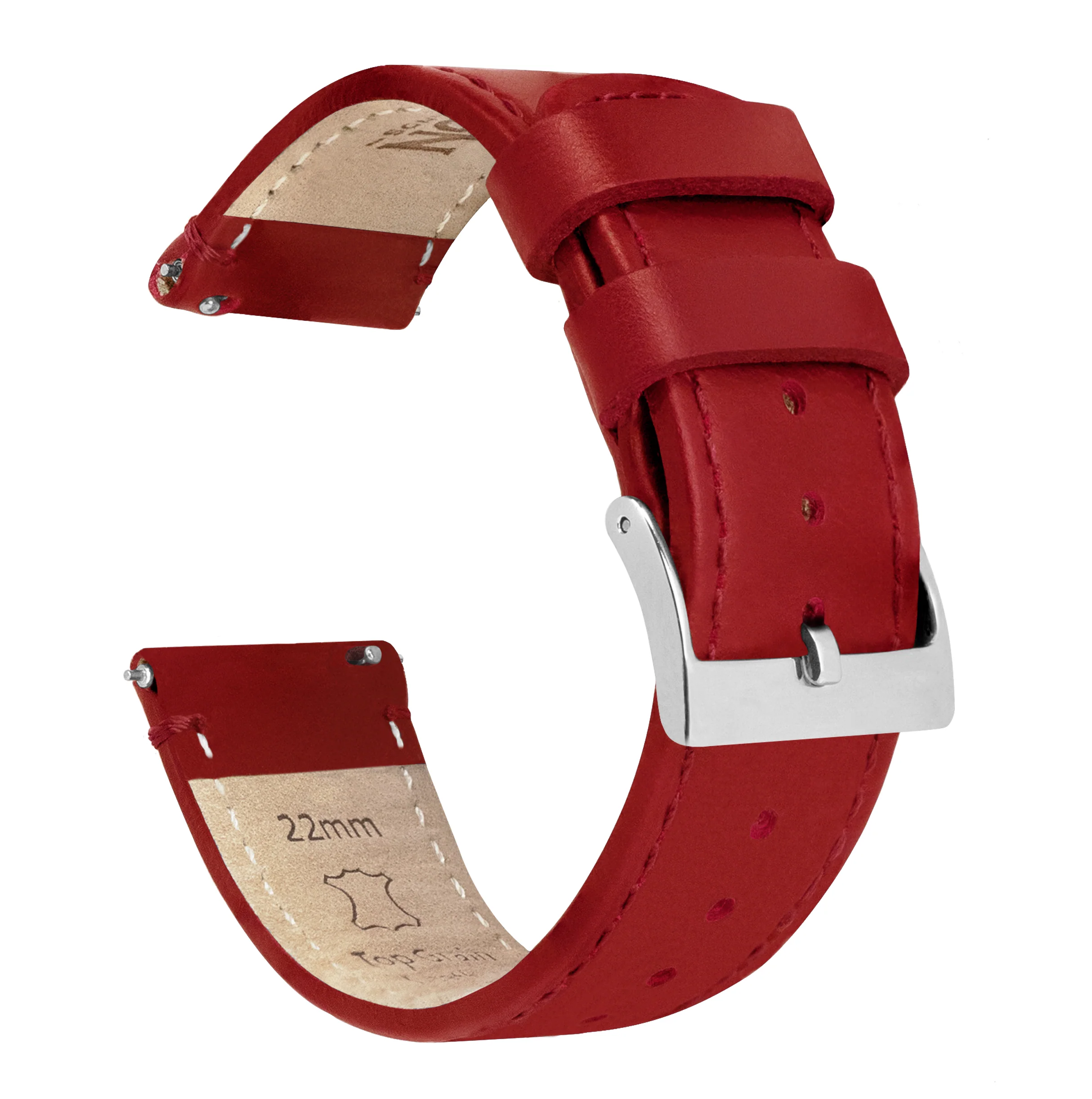 Crimson Red Leather Red Stitching Watch Band - Hamilton Khaki Field 38/40/42 (20mm)