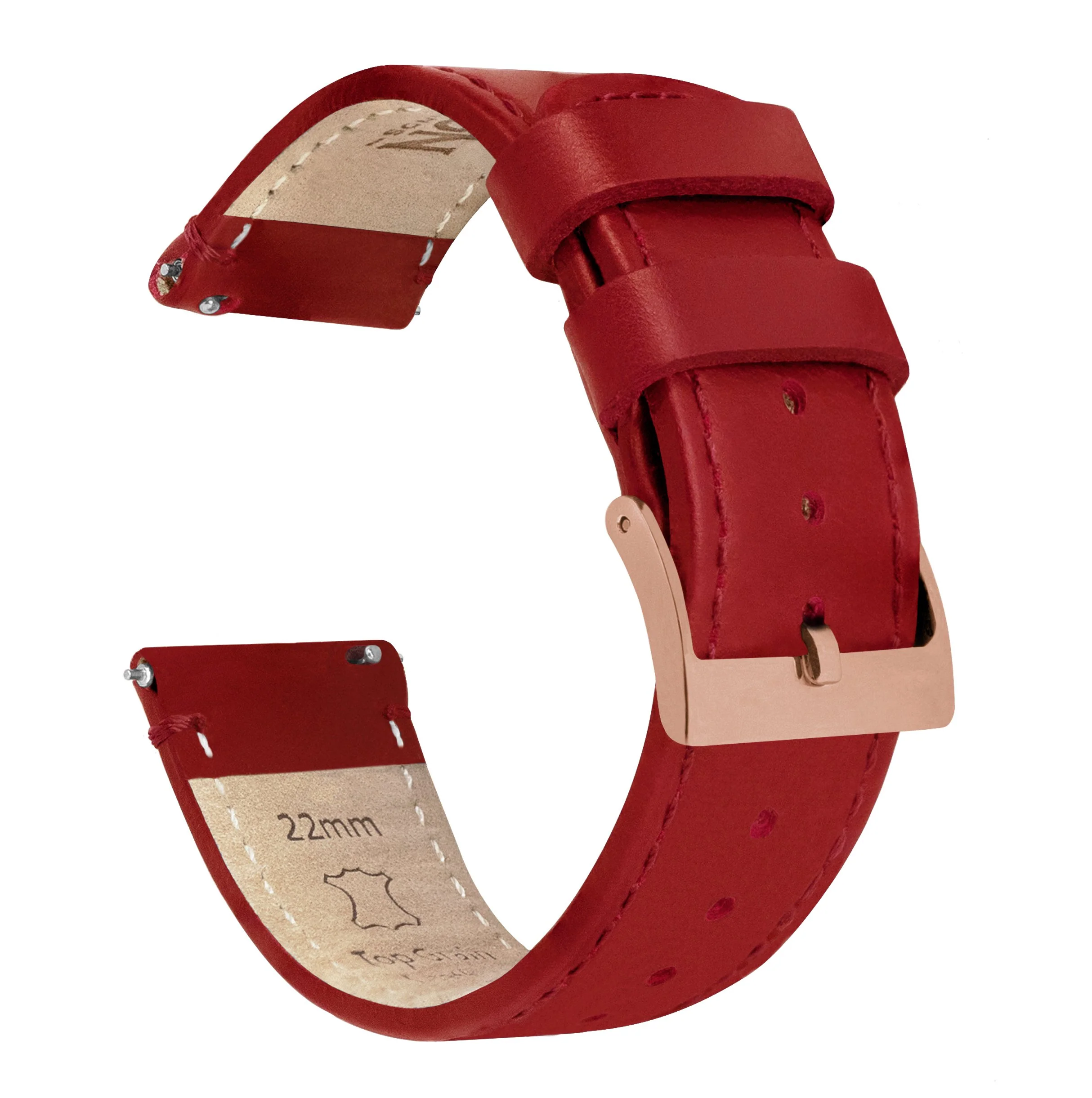 Crimson Red Leather Red Stitching Watch Band - Hamilton Khaki Field 38/40/42 (20mm) - Image 10