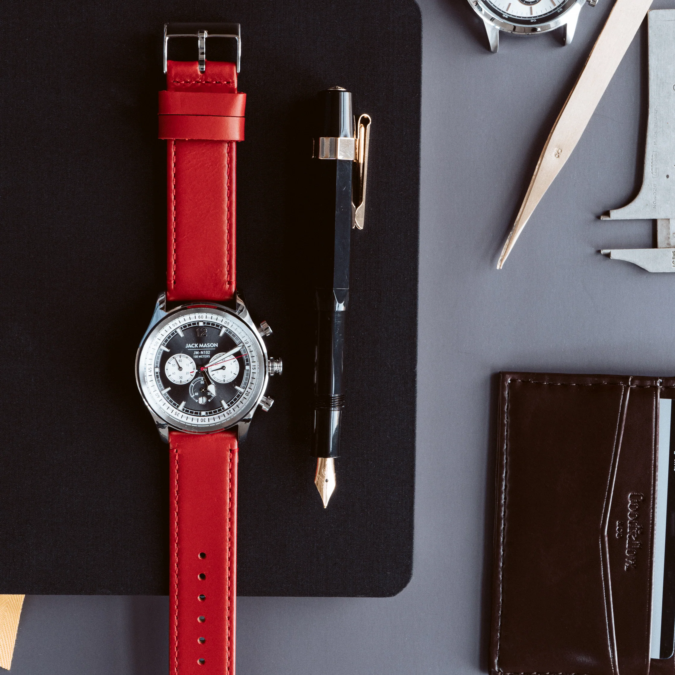 Crimson Red Leather Red Stitching Watch Band - Hamilton Khaki Field 38/40/42 (20mm) - Image 5