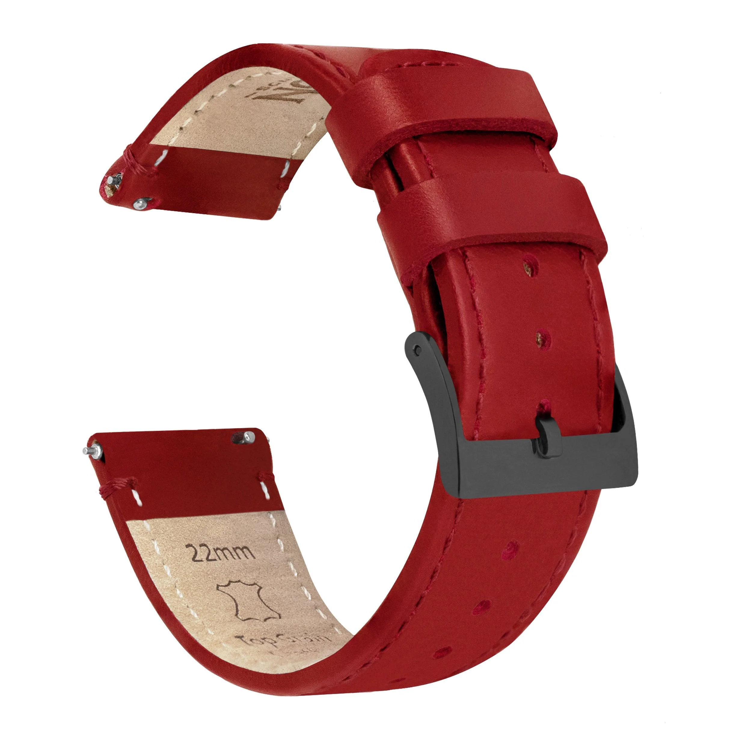 Crimson Red Leather Red Stitching Watch Band - Hamilton Khaki Field 38/40/42 (20mm) - Image 7