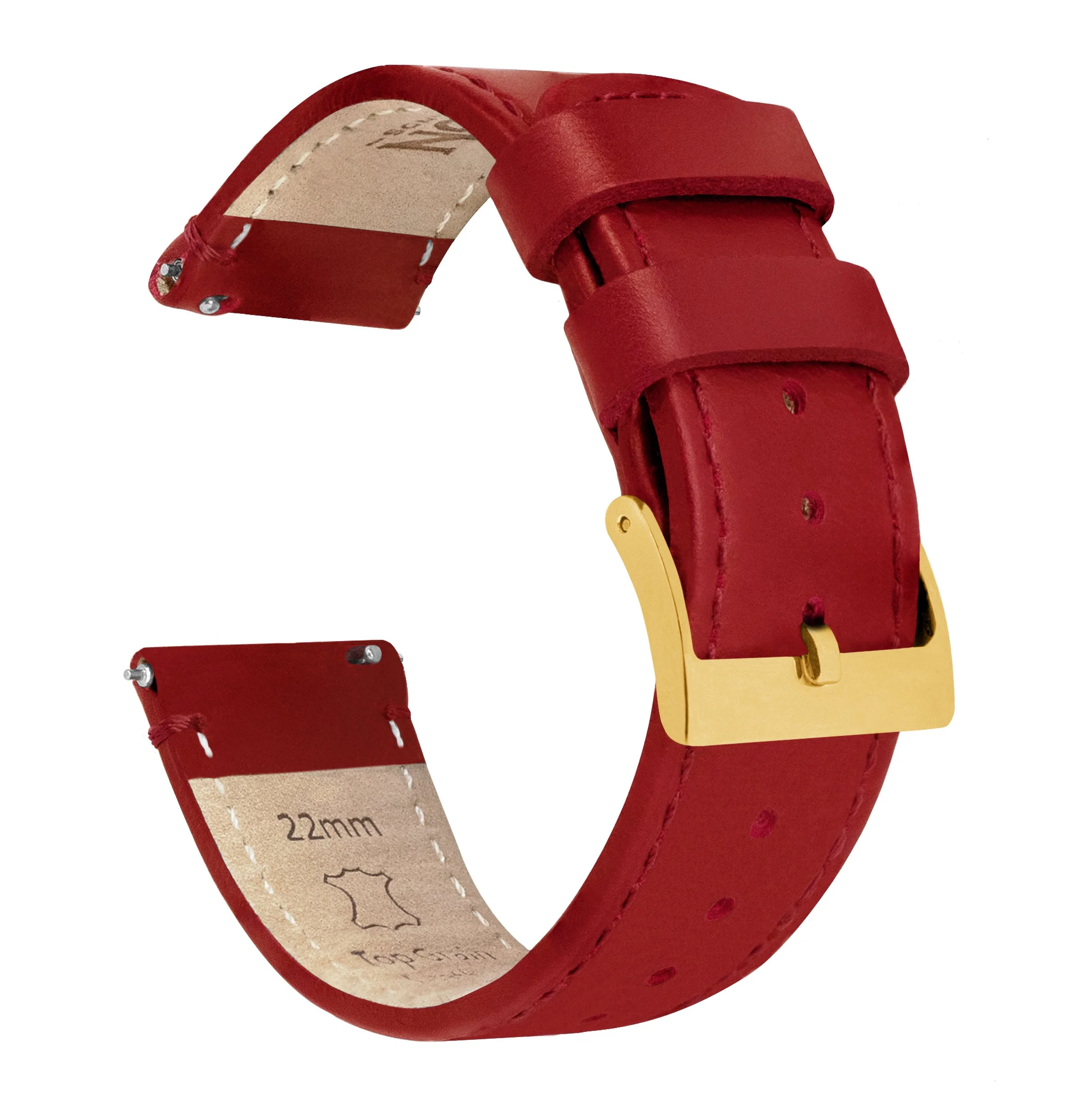 Crimson Red Leather Red Stitching Watch Band - Hamilton Khaki Field 38/40/42 (20mm) - Image 8