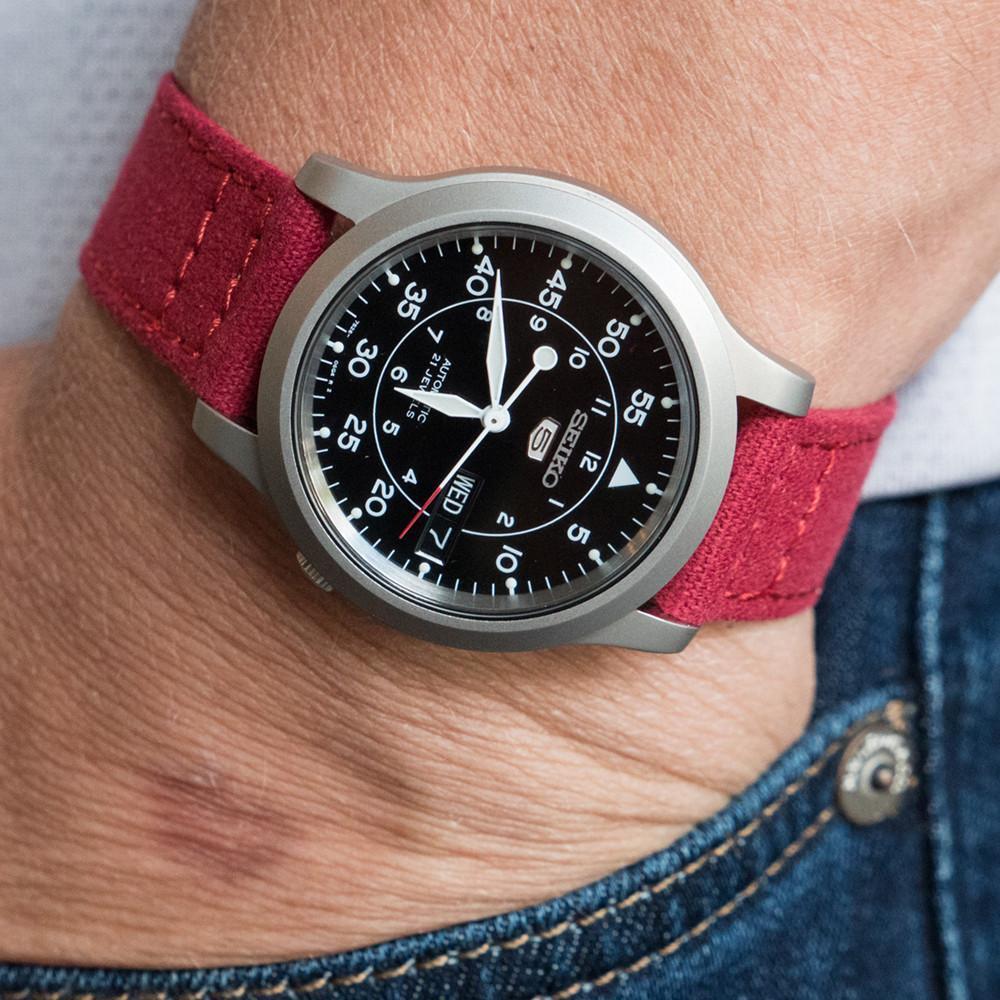 Crimson Red Premium Canvas Watch Band - Glycine Combat Sub (20mm) - Image 2
