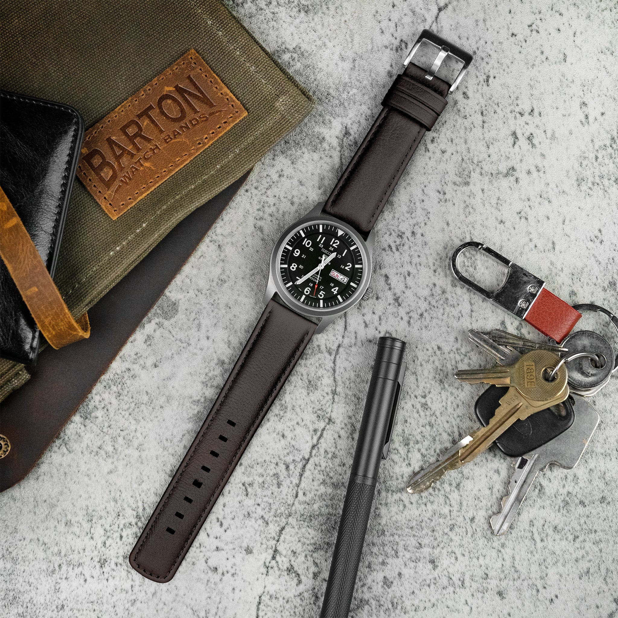 Dark Brown Water Resistant Leather Brown Stitching Watch Band - Oris Divers Sixty-Five 40mm (20mm) - Image 2