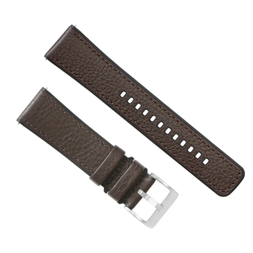 Garmin fēnix® 5, 6, 7 - Water Resistant Leather & Silicone Base Dark Brown Watch Band - Image 3