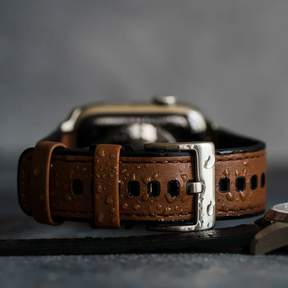 Garmin MARQ® & MARQ® (Gen 2) - Water Resistant Leather & Silicone Base Light Brown Watch Band - Image 4