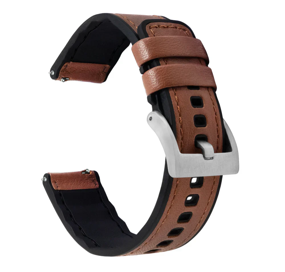 Garmin Venu® 4, 3S, 3, 2S, 2 Plus - Water Resistant Leather & Silicone Base Light Brown Watch Band