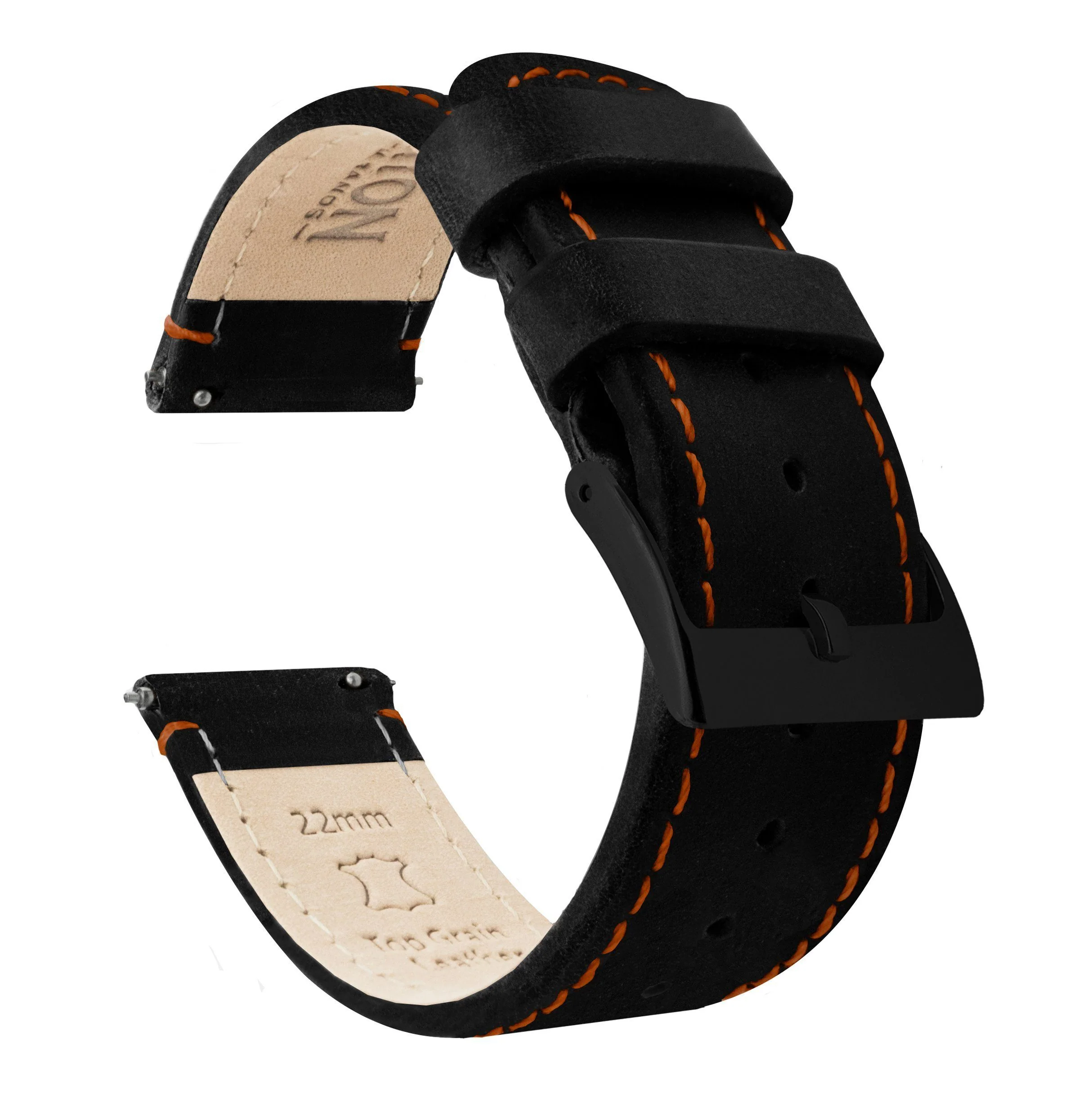 Gear S3 Classic Frontier Black Leather Orange Stitching Watch Band - Image 2