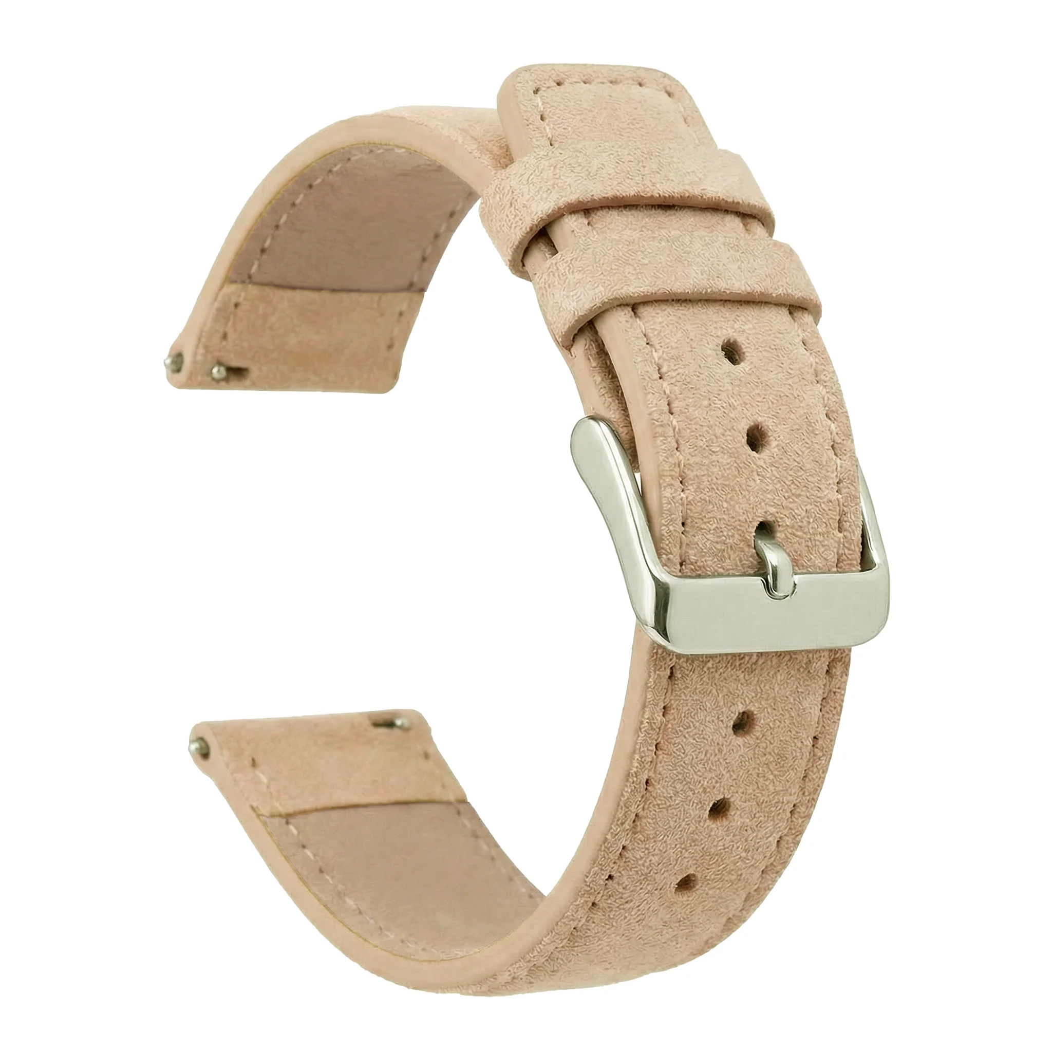 Genuine Nubuck Beige Leather Watch Band, Crafted in the USA (Women's)