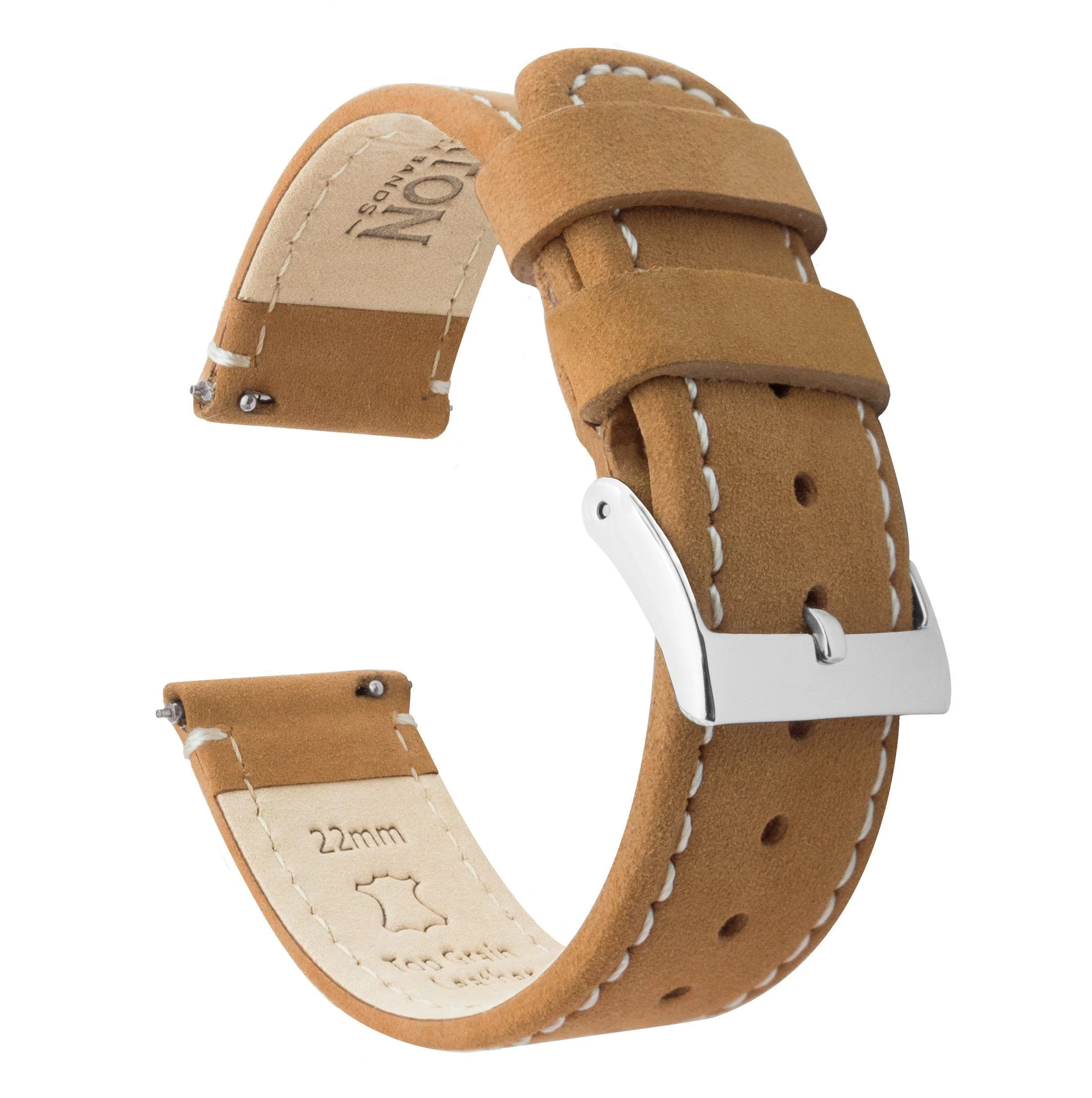 Gingerbread Leather White Stitching Quick Release Watch Band - Casio Duro MDV-106 (22mm)