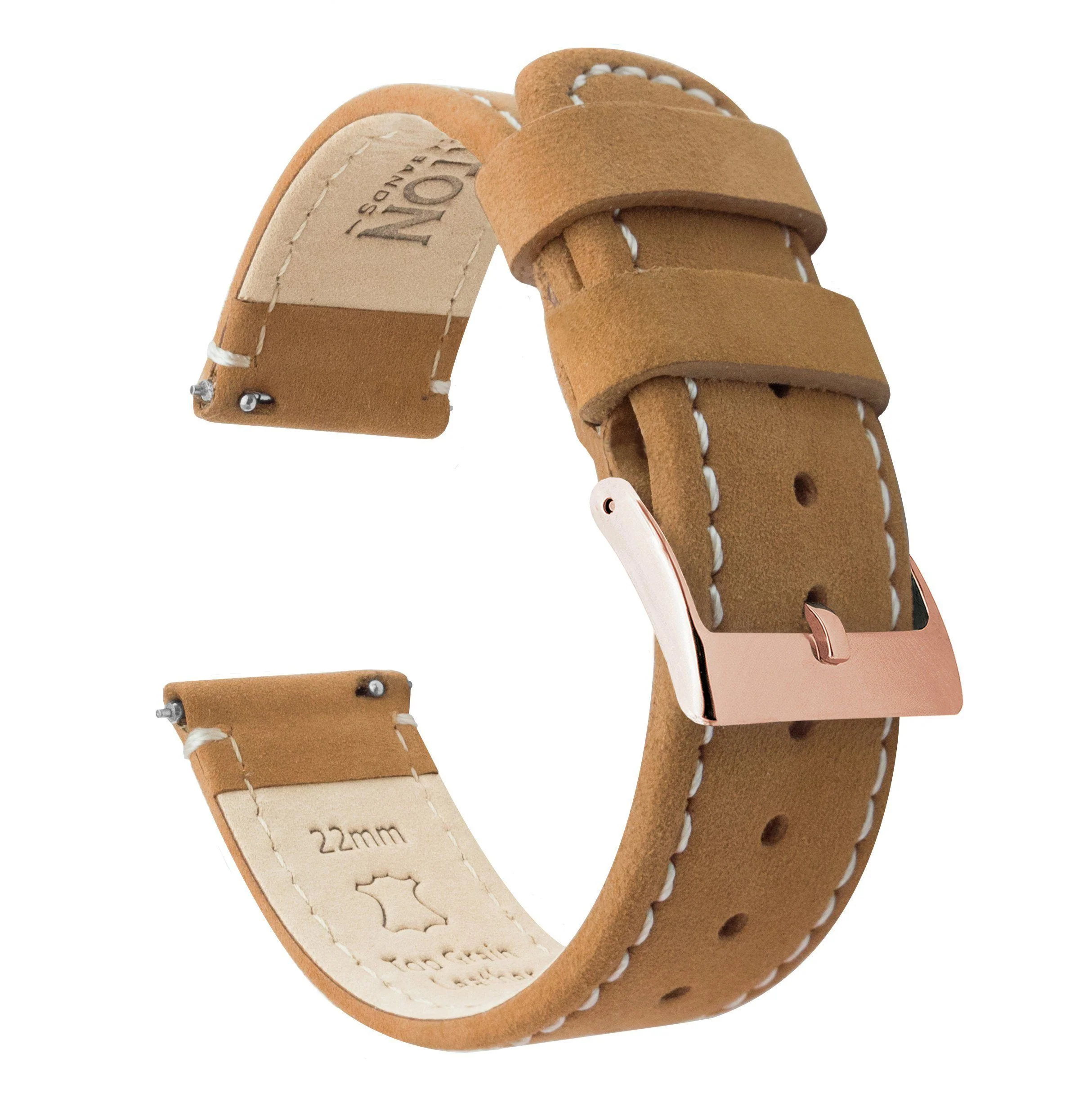 Gingerbread Leather White Stitching Quick Release Watch Band - Casio Duro MDV-106 (22mm) - Image 11