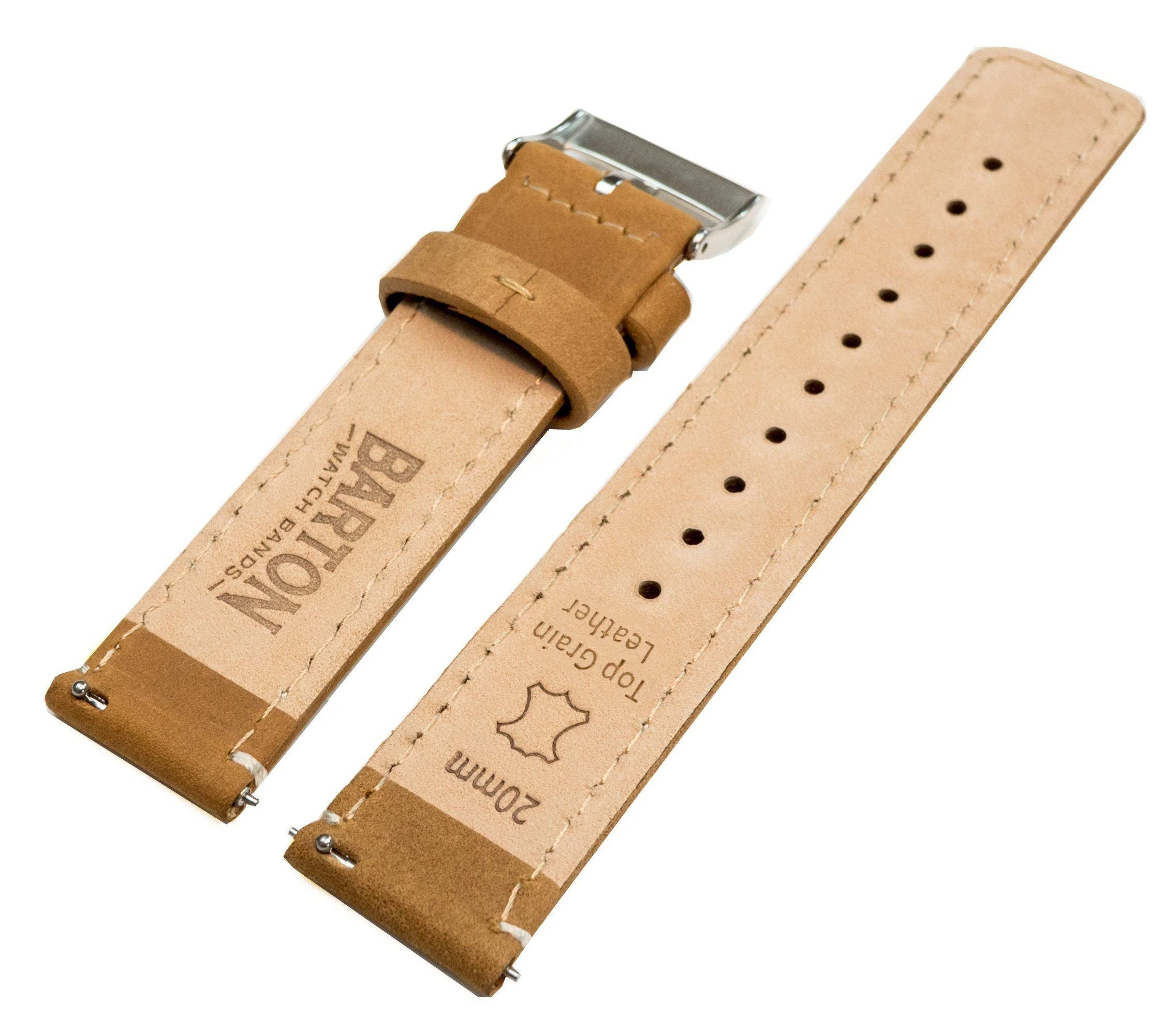 Gingerbread Leather White Stitching Quick Release Watch Band - Casio Duro MDV-106 (22mm) - Image 4
