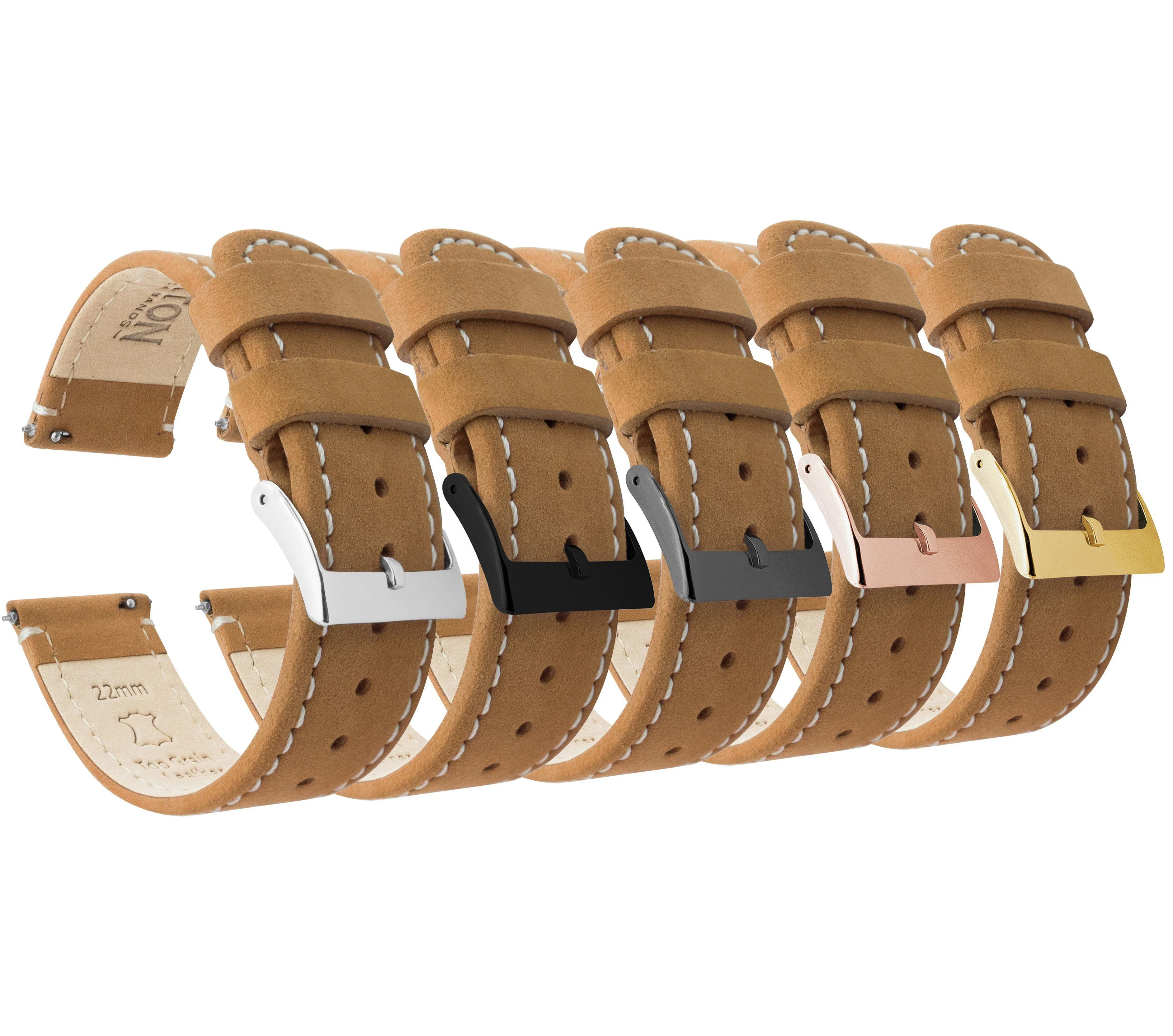 Gingerbread Leather White Stitching Quick Release Watch Band - Casio Duro MDV-106 (22mm) - Image 6