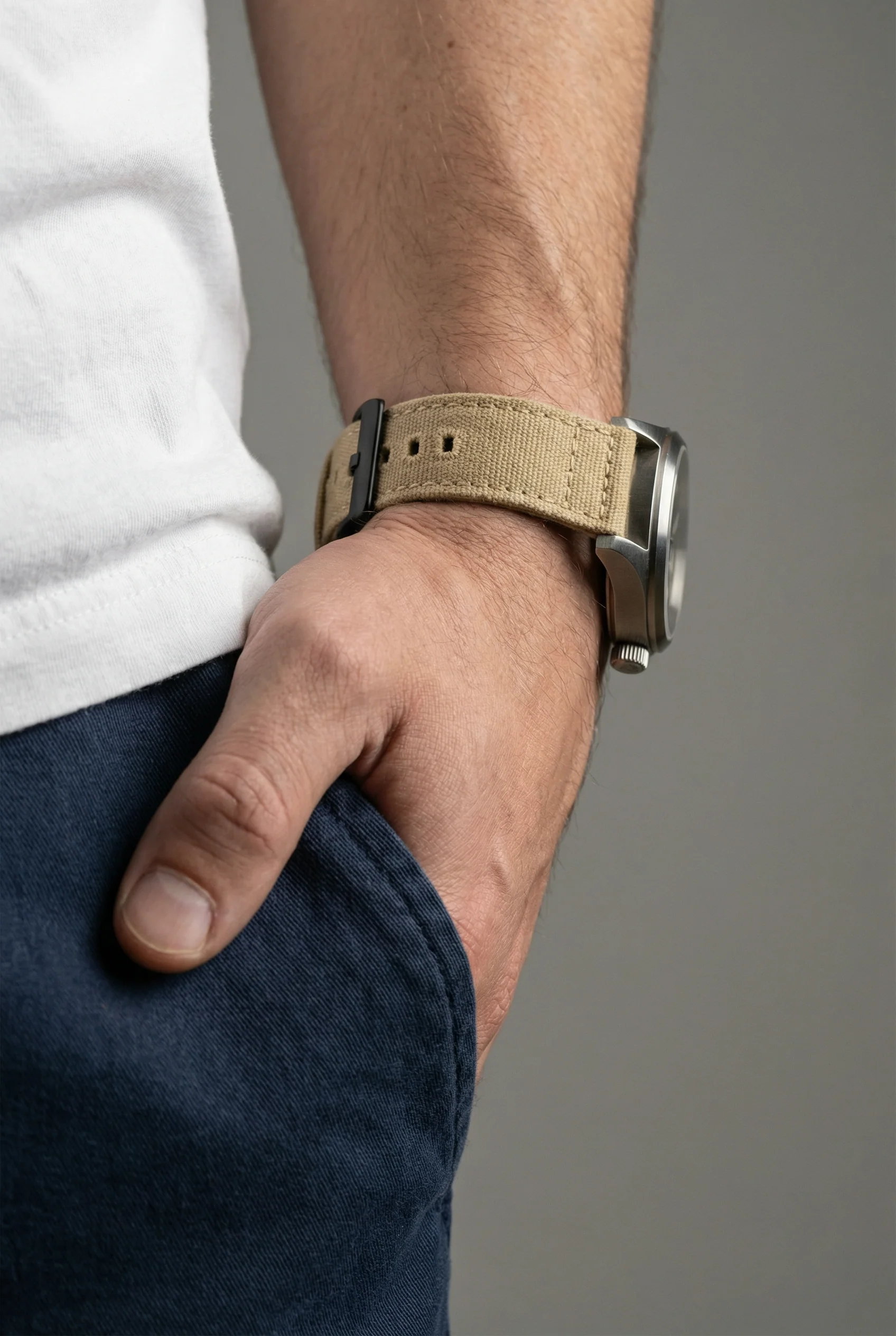Khaki Crafted Canvas Watch Band - Oris Divers Sixty-Five 40mm (20mm) - Image 3