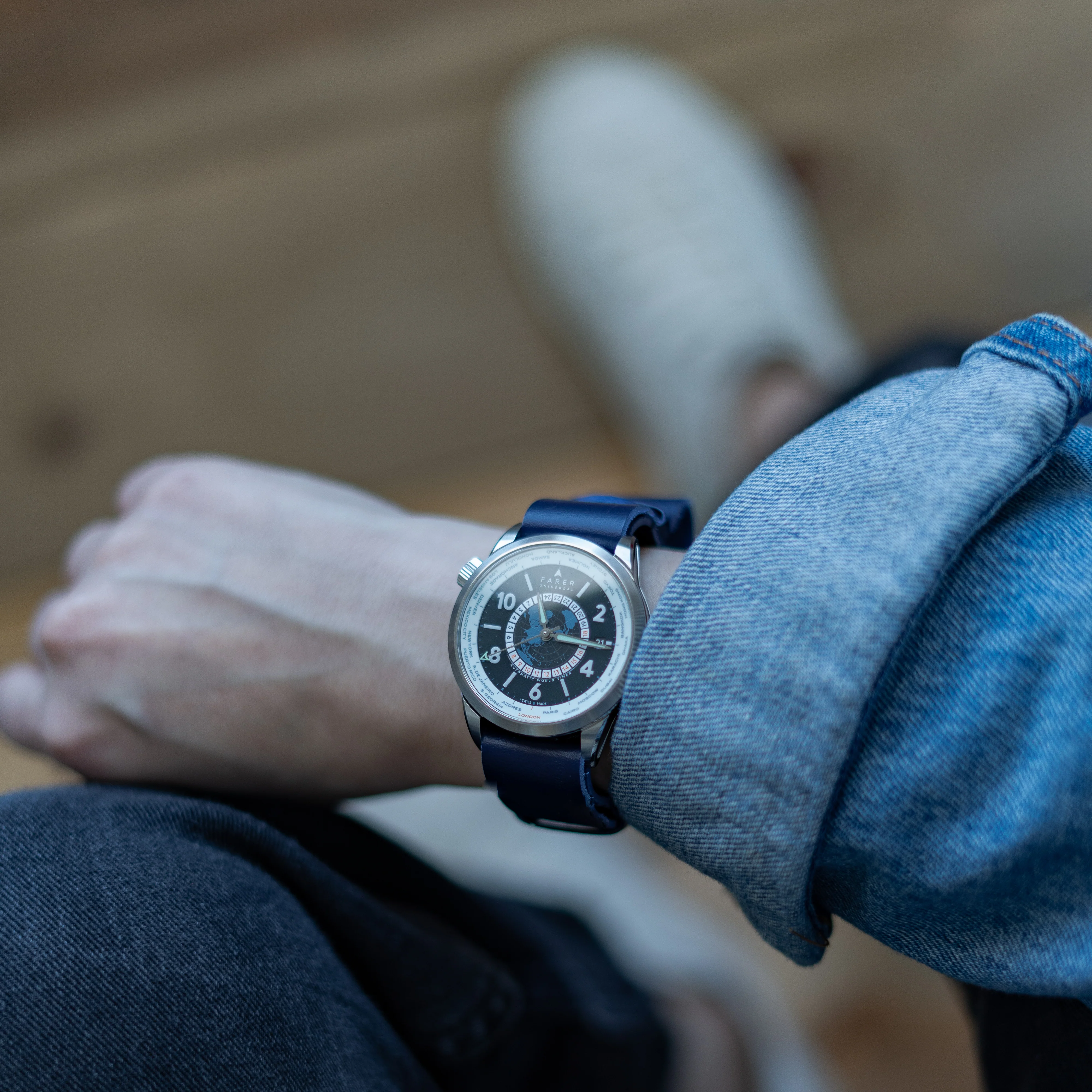 Navy Blue Leather NATO® style Watch Band - Seiko Prospex Samurai (22mm) - Image 2