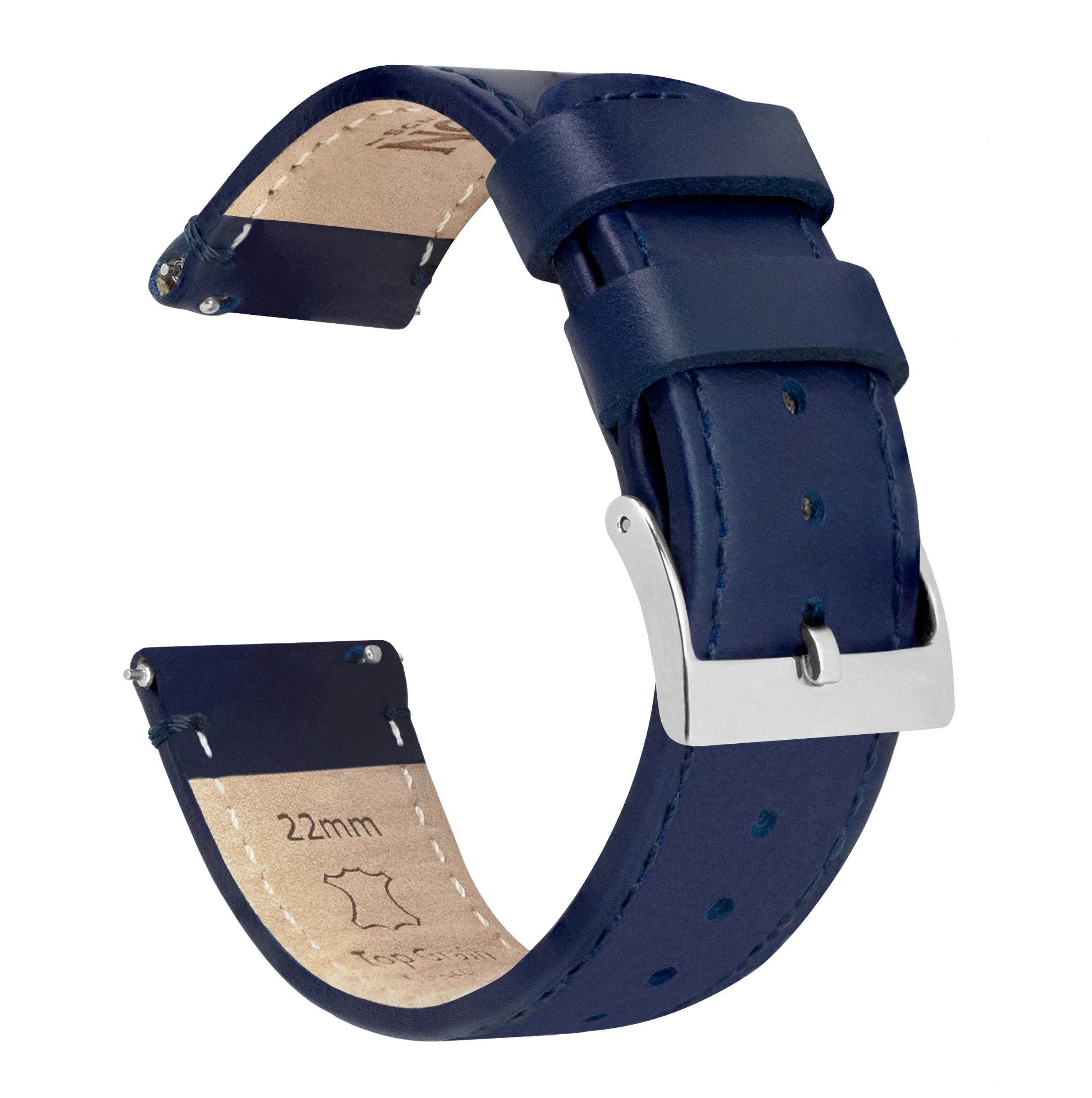 Navy Blue Leather Navy Blue Stitching Watch Band - Marathon GSAR / TSAR (20mm)